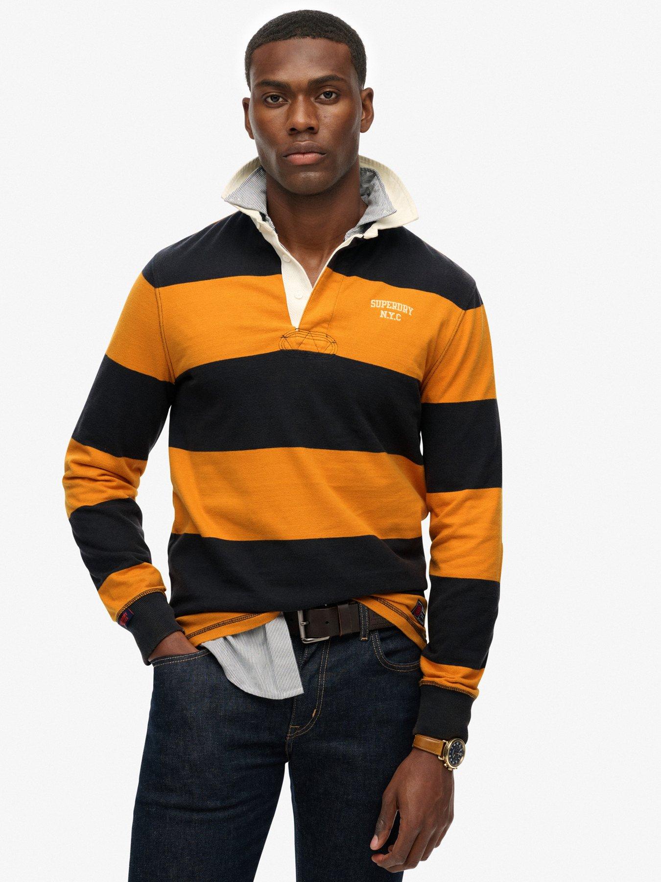 front image of superdry-vintage-athletic-rugby-long-sleeve-t-shirt-yellow