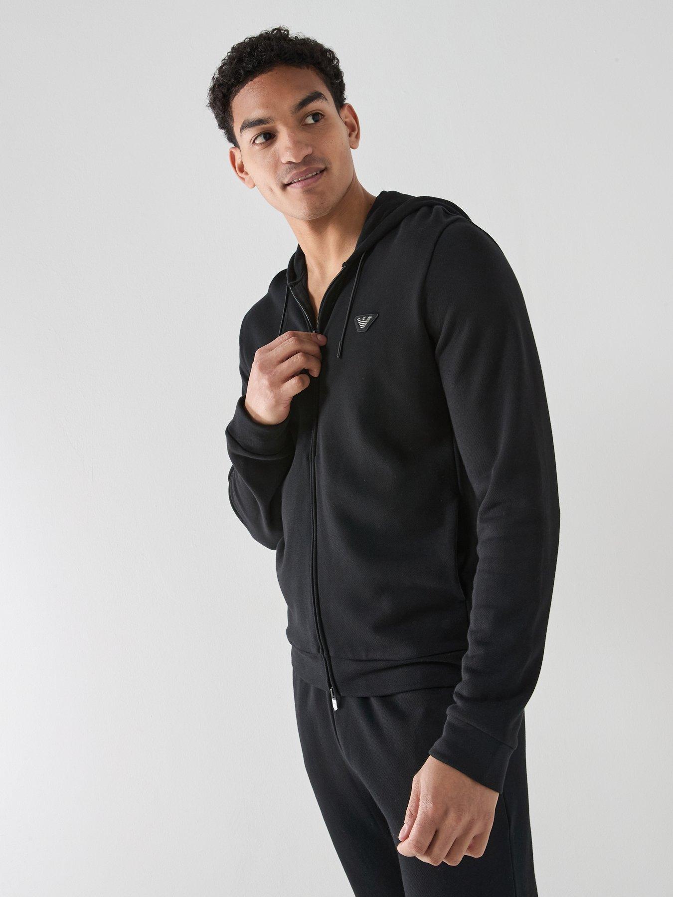 Emporio Armani Bodywear Terry Modal Zip Through Loungewear Hoodie - Black
