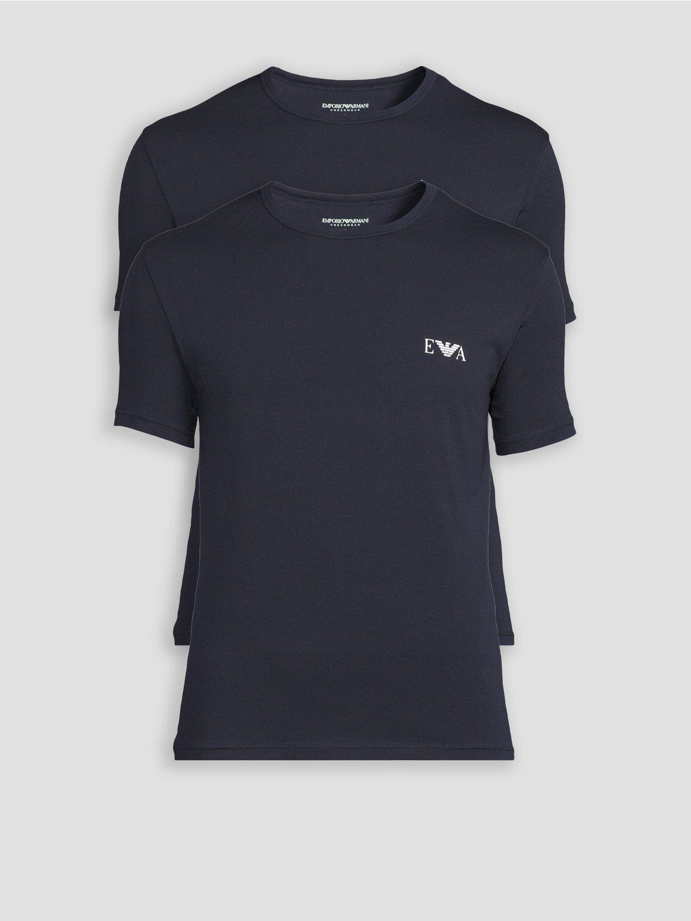 Image 1 of 6 of Emporio Armani Bodywear 2 Pack Stretch Cotton Crew Neck T-Shirts - Navy