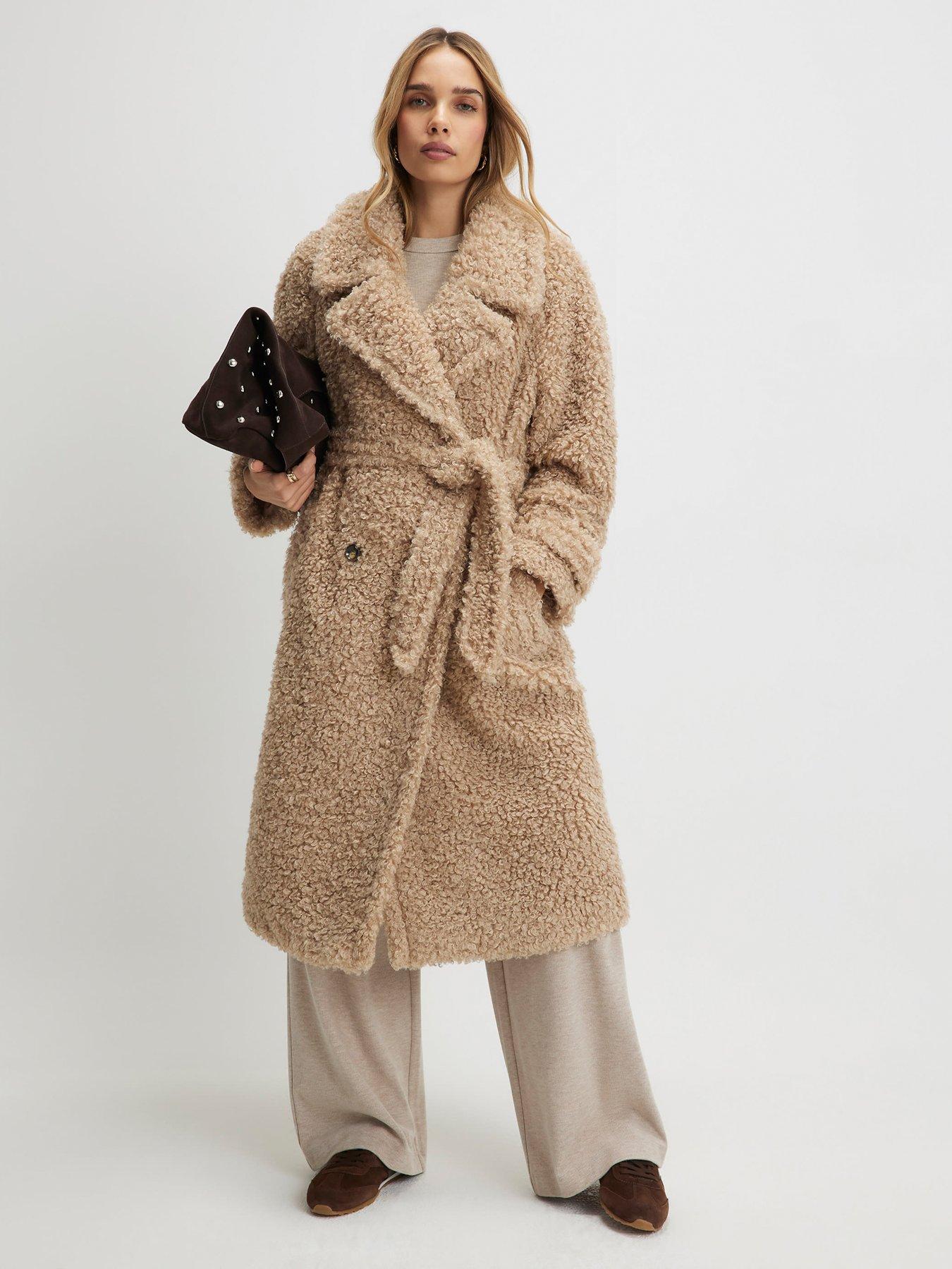 front image of river-island-borg-teddy-coat-beige