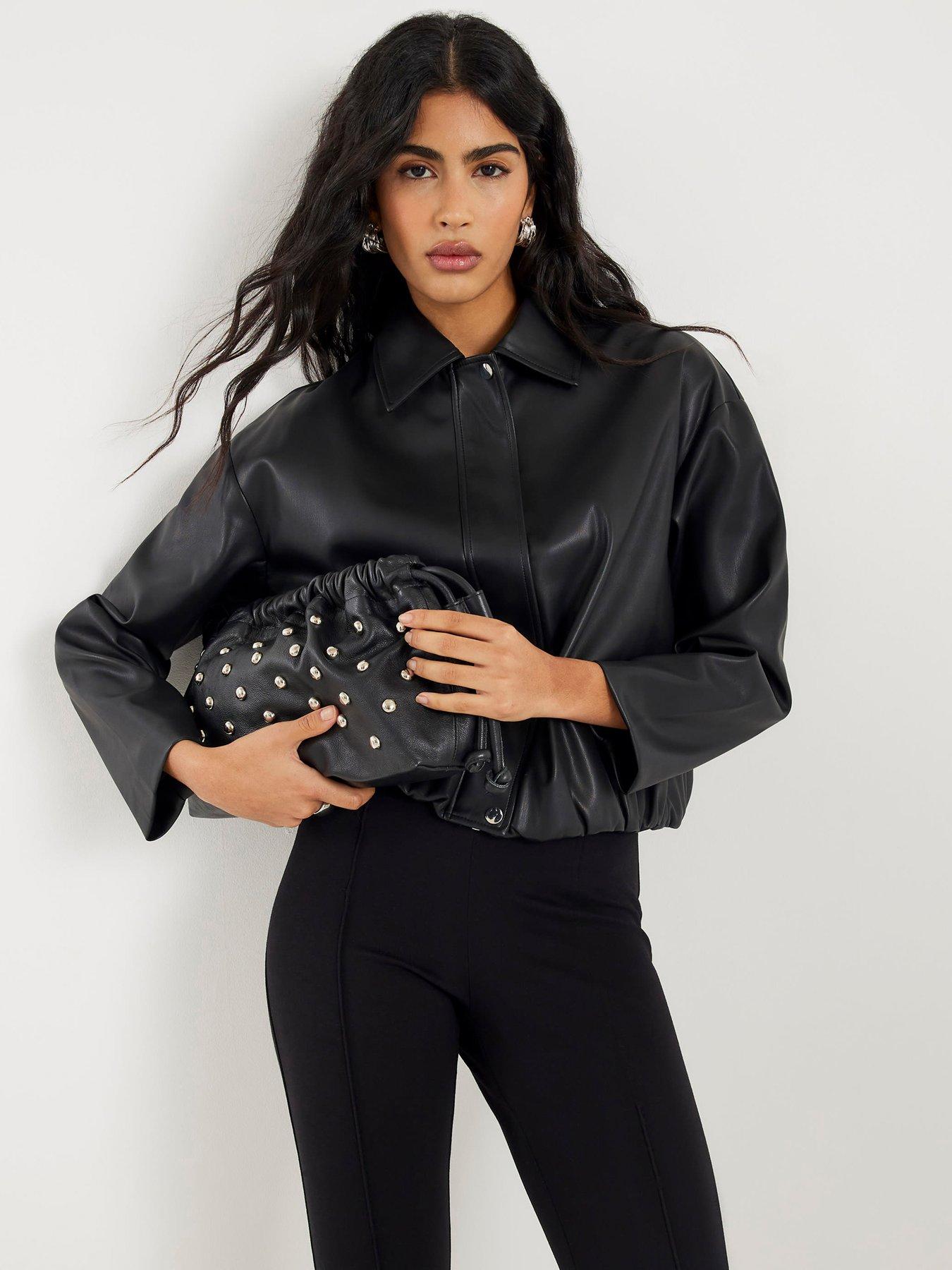 Image 1 of 6 of River Island Pu Cf Placket Bomber - Black
