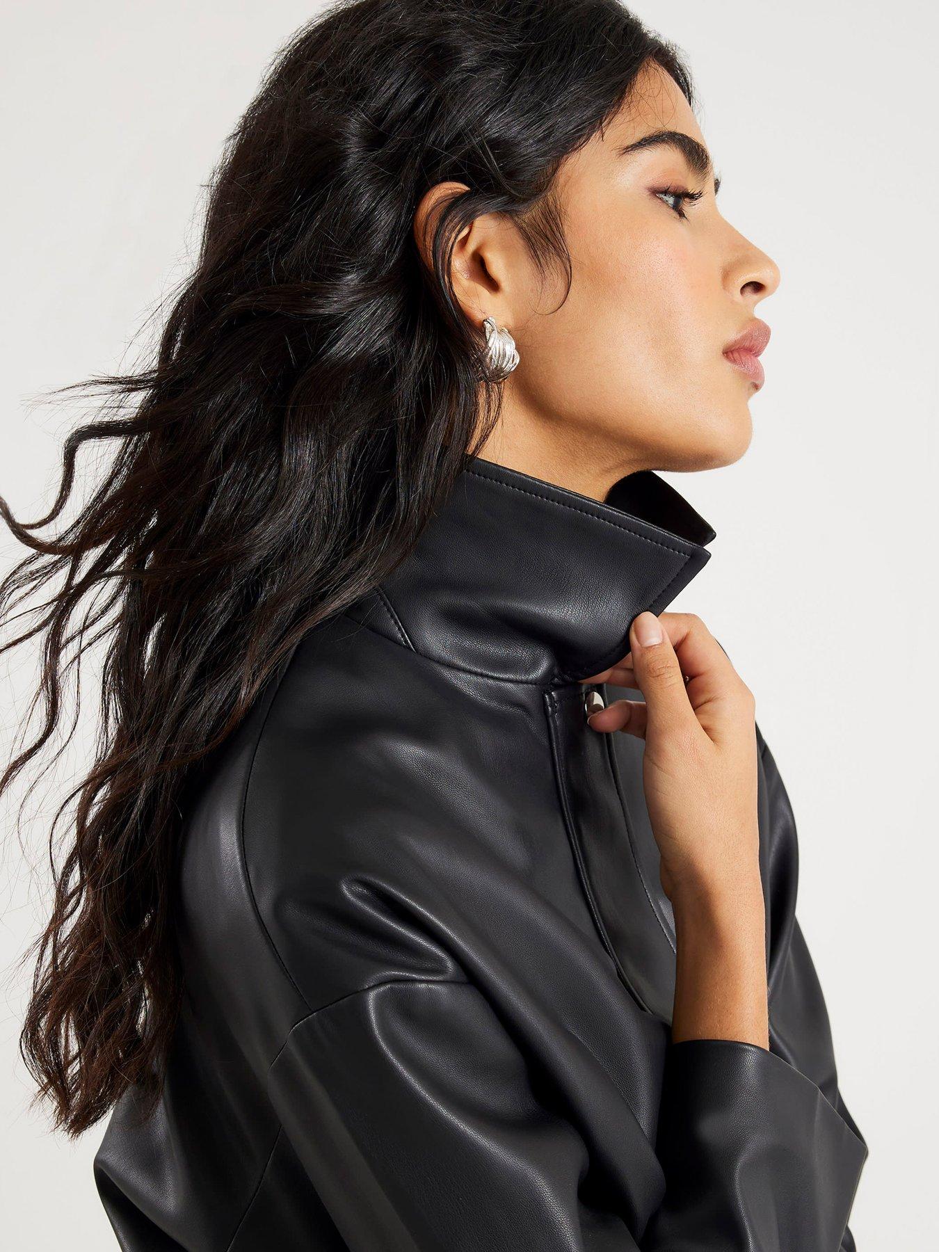 Image 4 of 6 of River Island Pu Cf Placket Bomber - Black