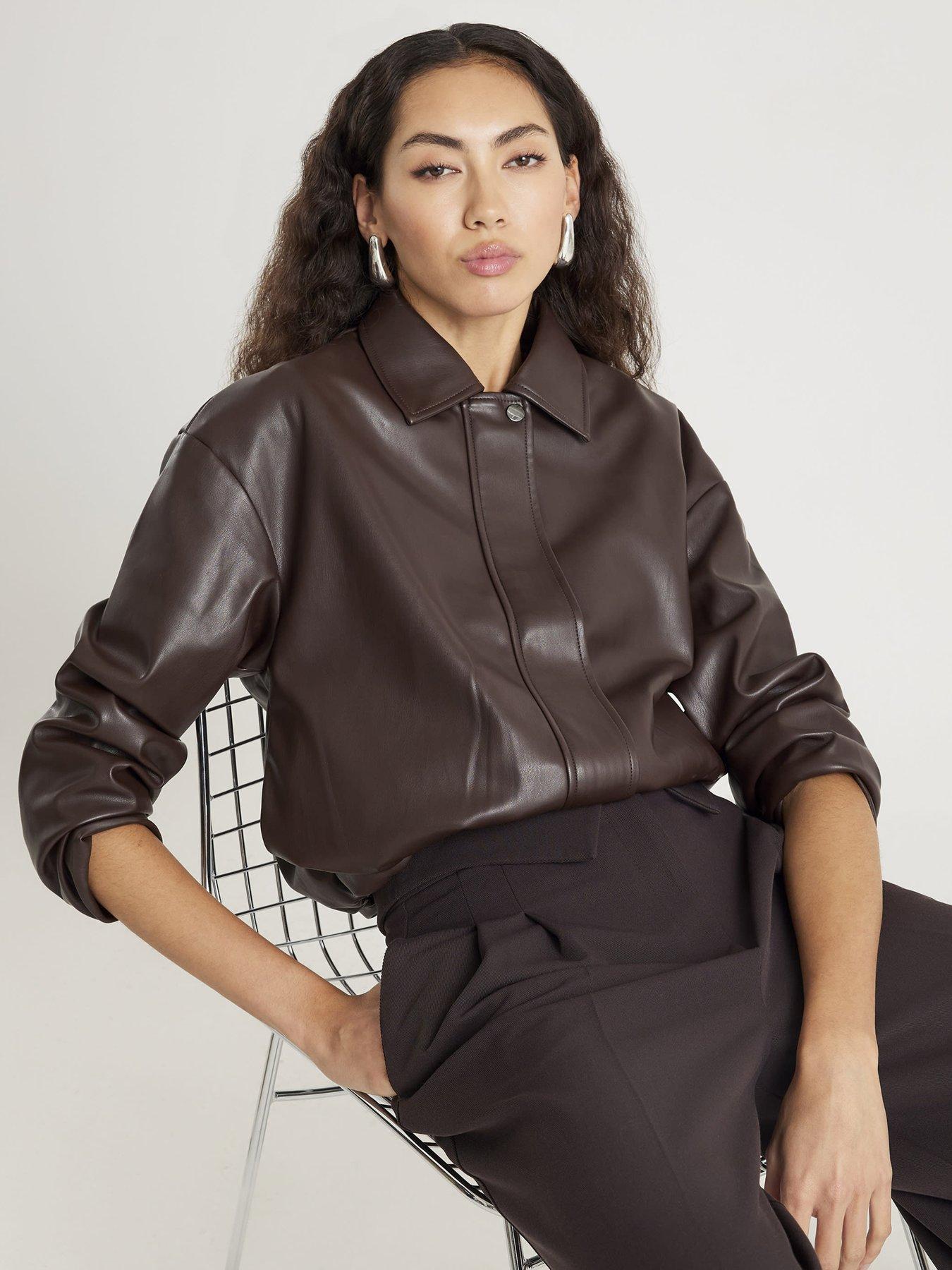 river-island-pu-placket-bomber-jacket-brown