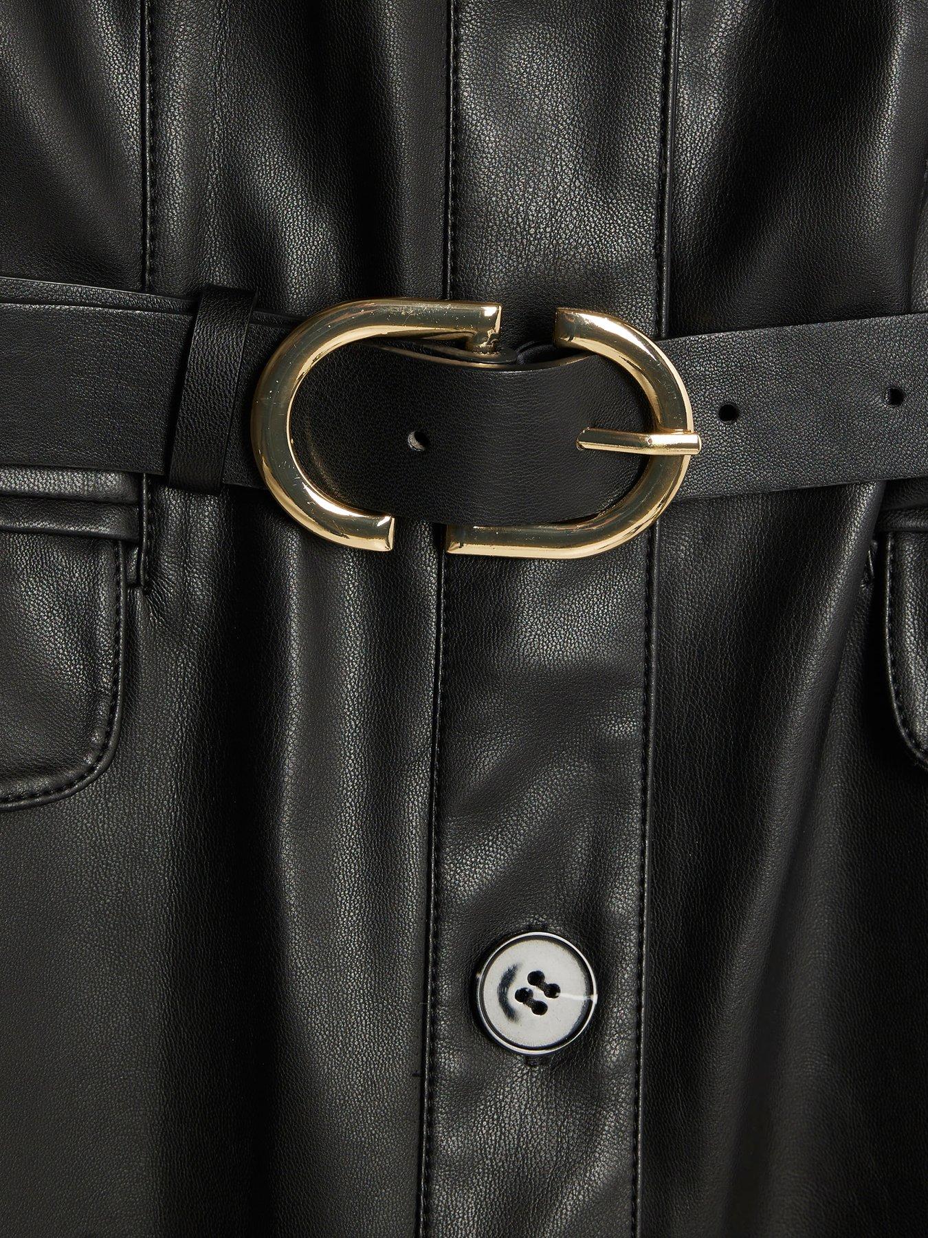 Image 6 of 6 of River Island Faux Leather Belted Shirt Dress - Black