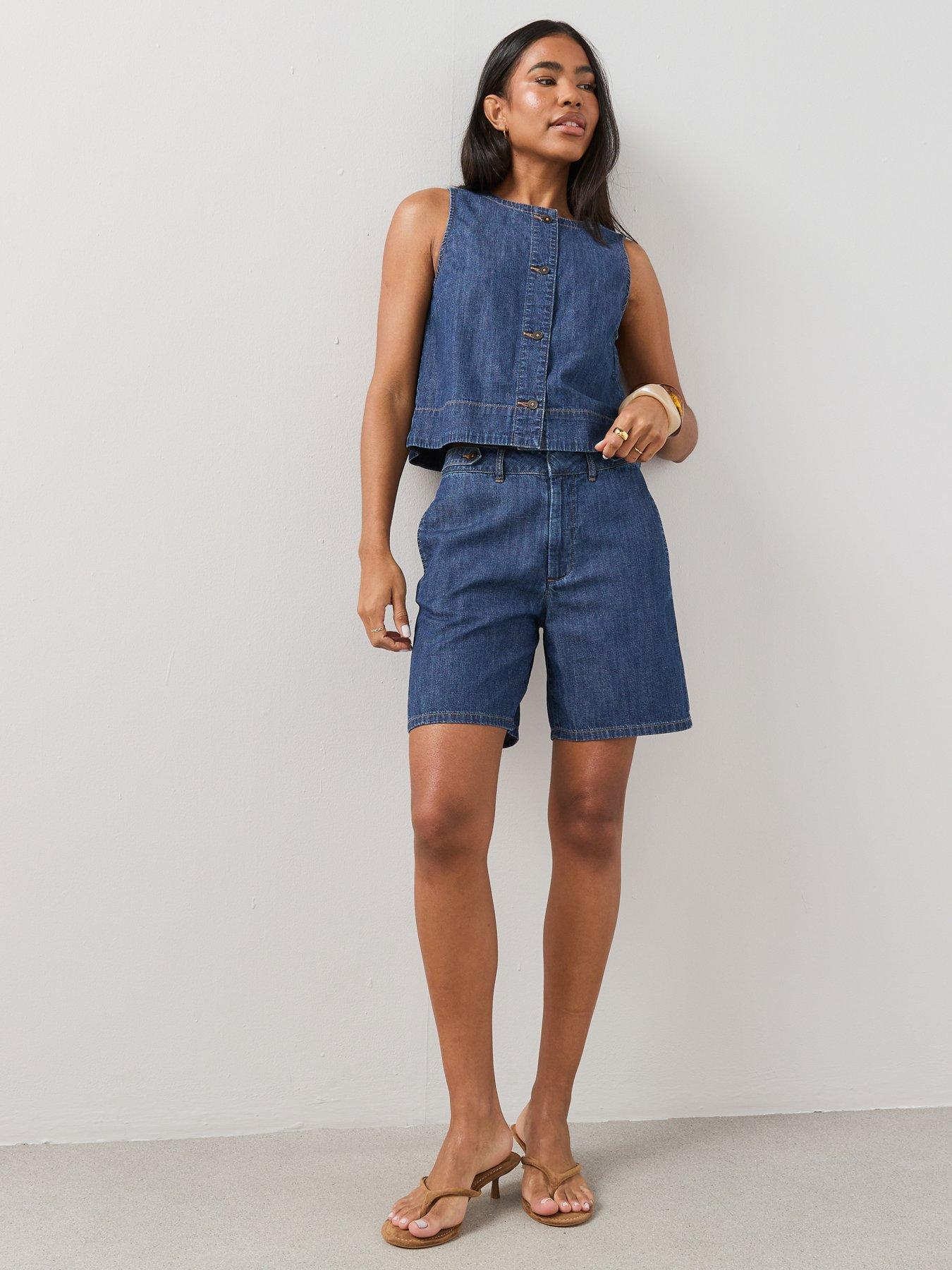 The Very Collection Denim Linen Co-Ord Shorts - Dark Wash