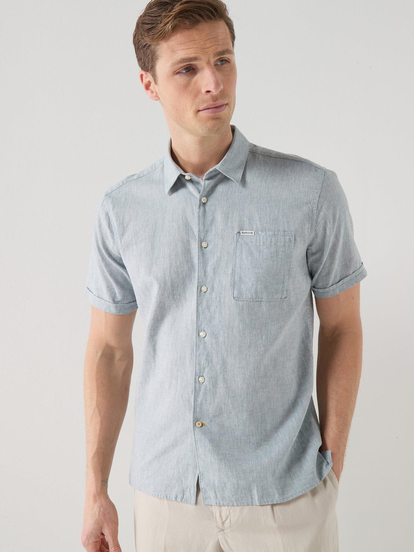 Barbour Nelson Linen Blend Regular Fit Short Sleeve Shirt - light Blue