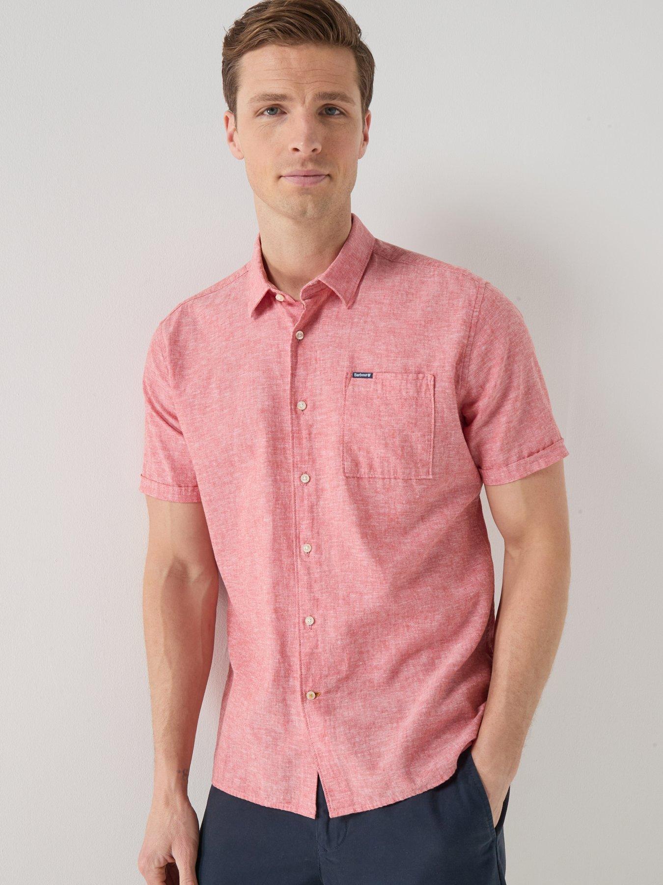 Barbour Nelson Linen Blend Regular Fit Short Sleeve Shirt - Red