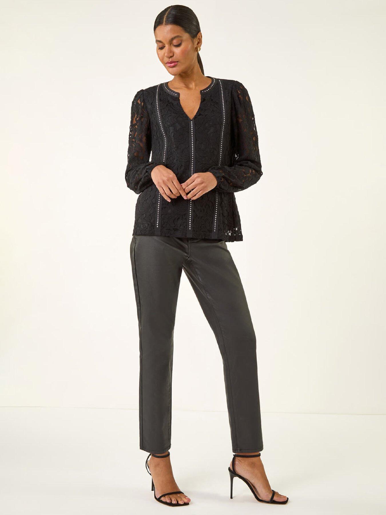 Image 3 of 5 of Roman Studded Lace Notch Neck Top