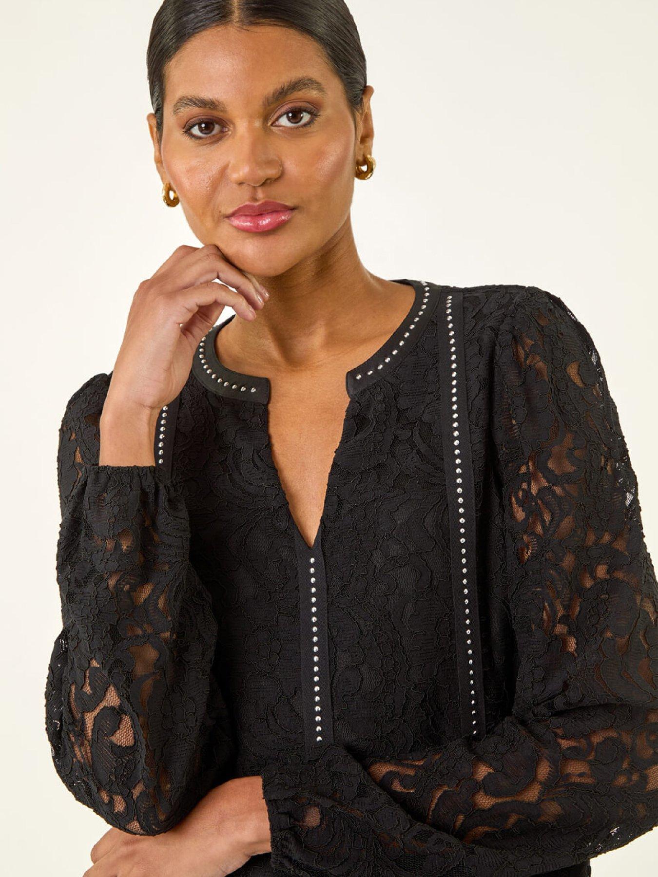 Image 4 of 5 of Roman Studded Lace Notch Neck Top