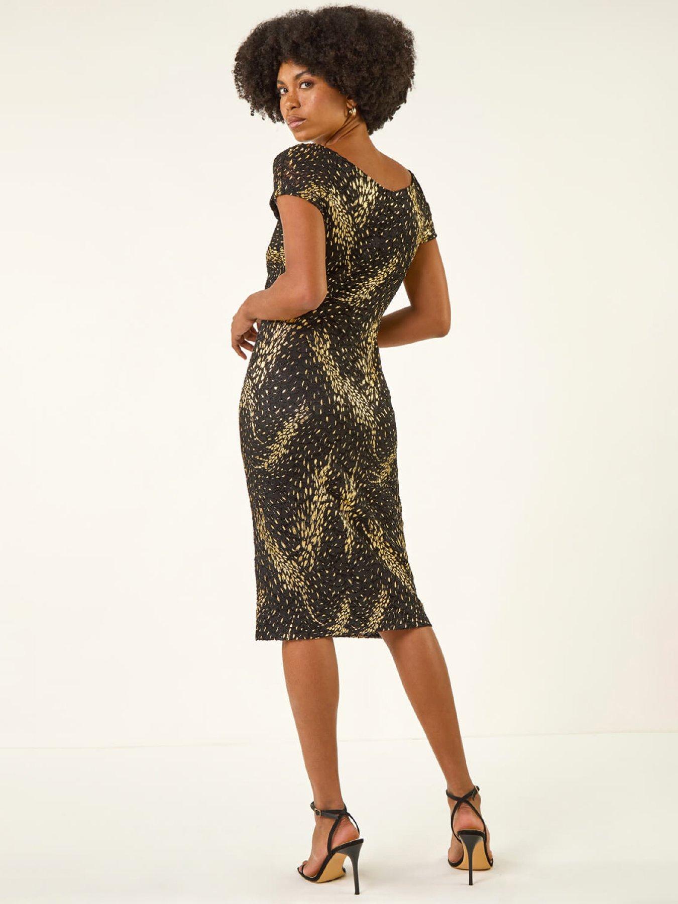  image of roman-foil-print-lace-ruched-dress