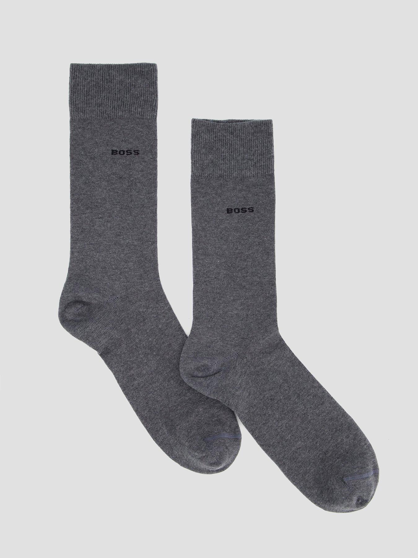 BOSS 2 Pack Small Logo Cotton Crew Socks - Grey