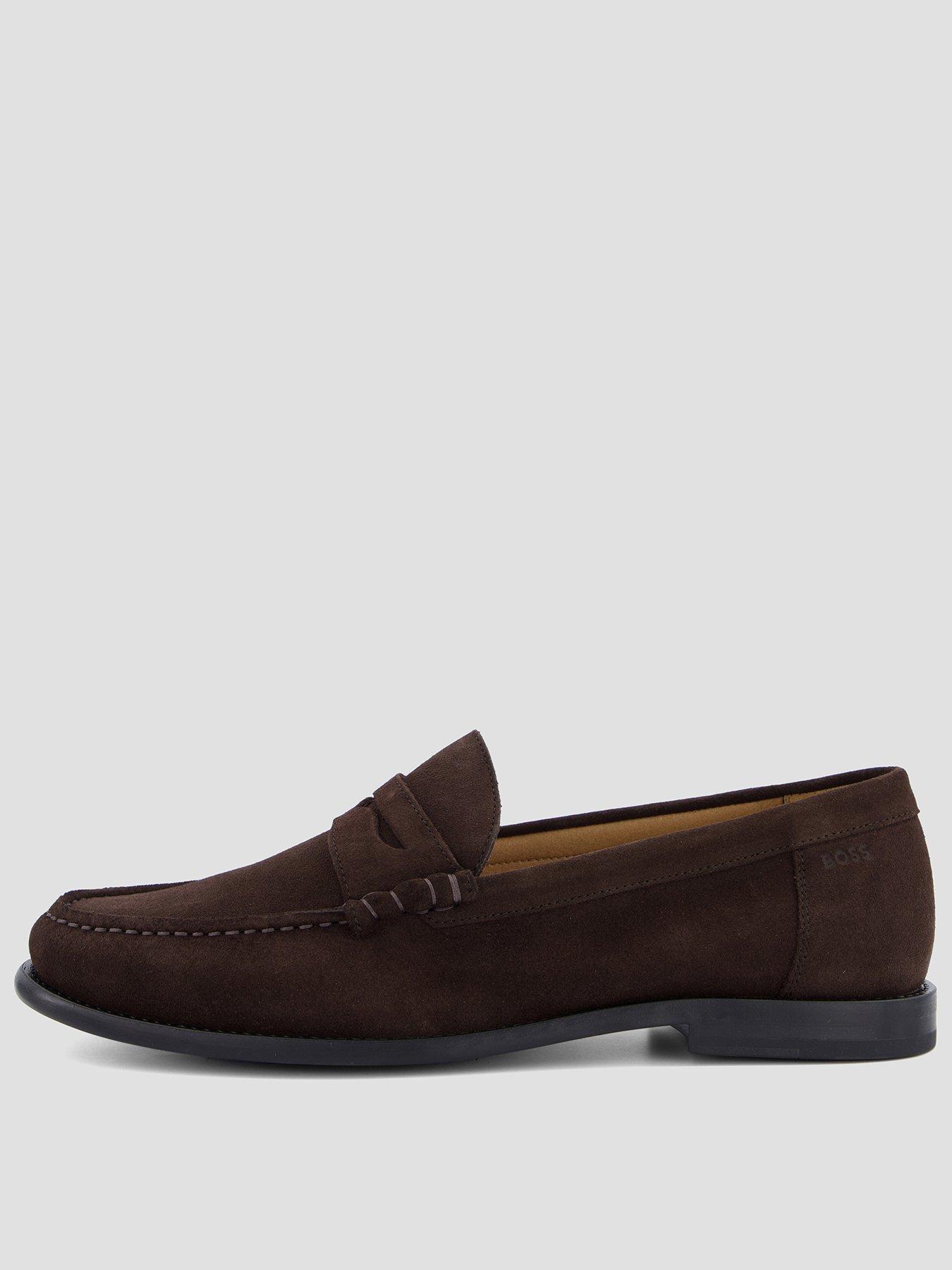Image 1 of 7 of BOSS Tevan Moccasin Suede Loafers - Brown