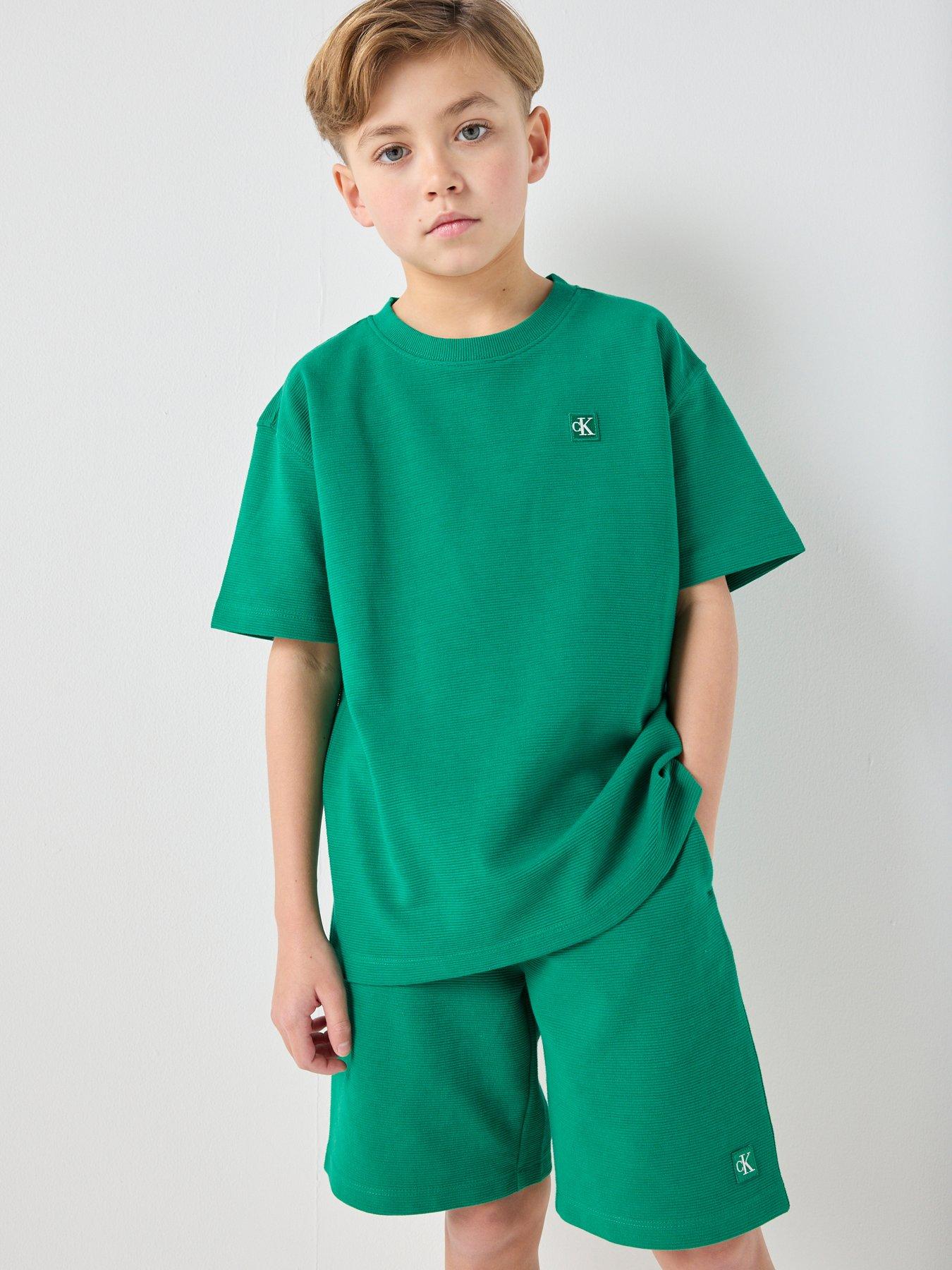 Image 1 of 6 of Calvin Klein Jeans Boys Ottoman Short Sleeve T-Shirt And Short Set - Green
