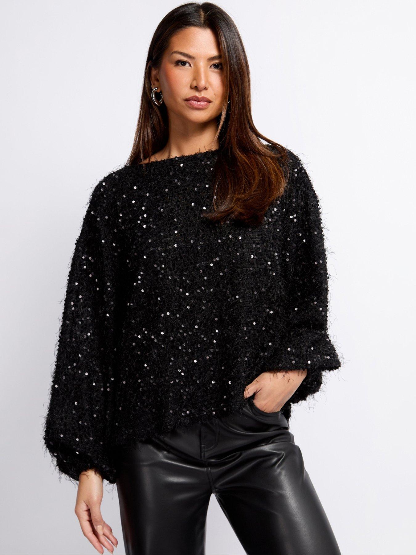 Little Mistress Sequin Fringe Top - Black