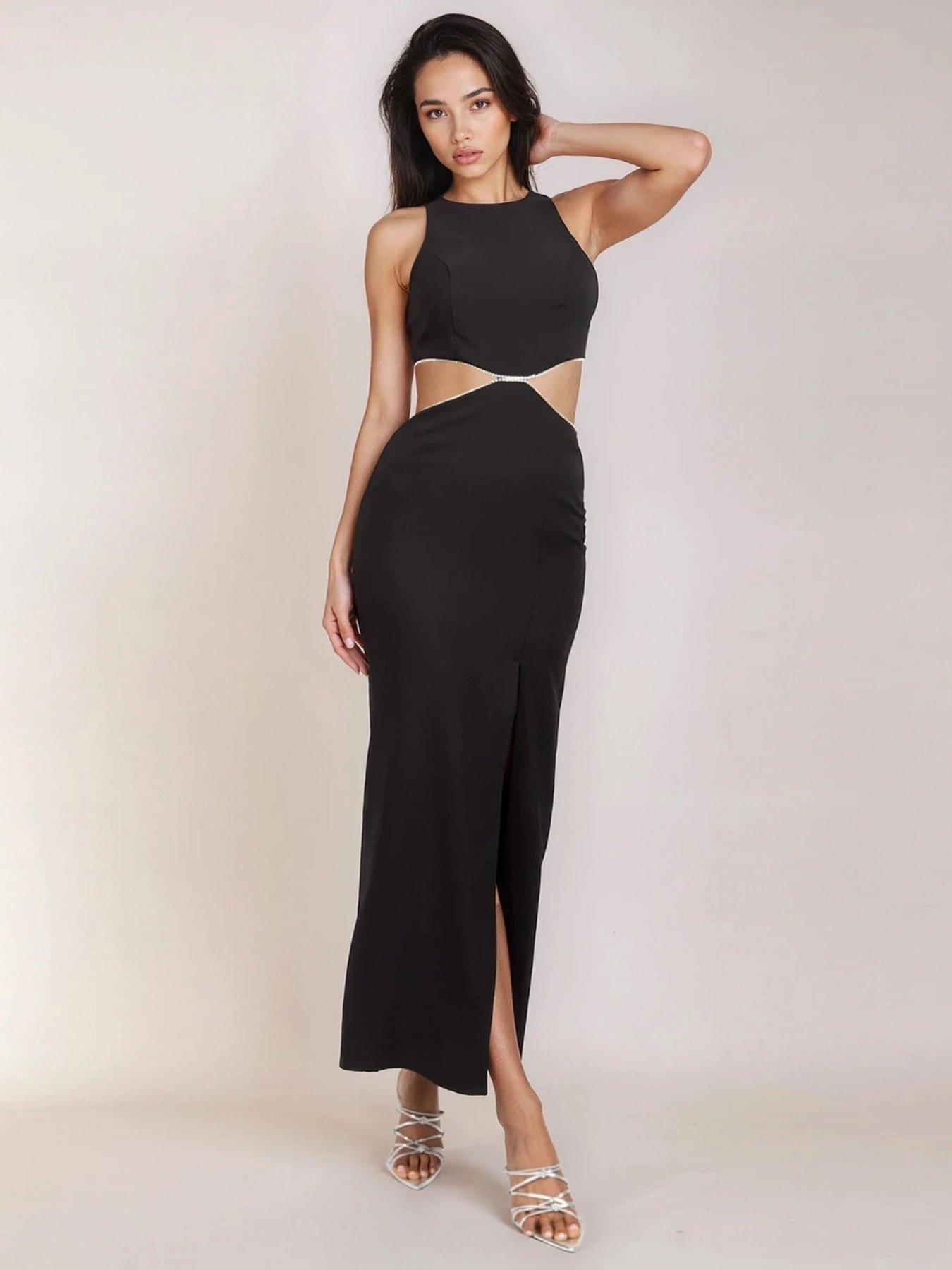 Little Mistress Diamante Cut-Out Maxi Dress By Chloe Lewis – - Black