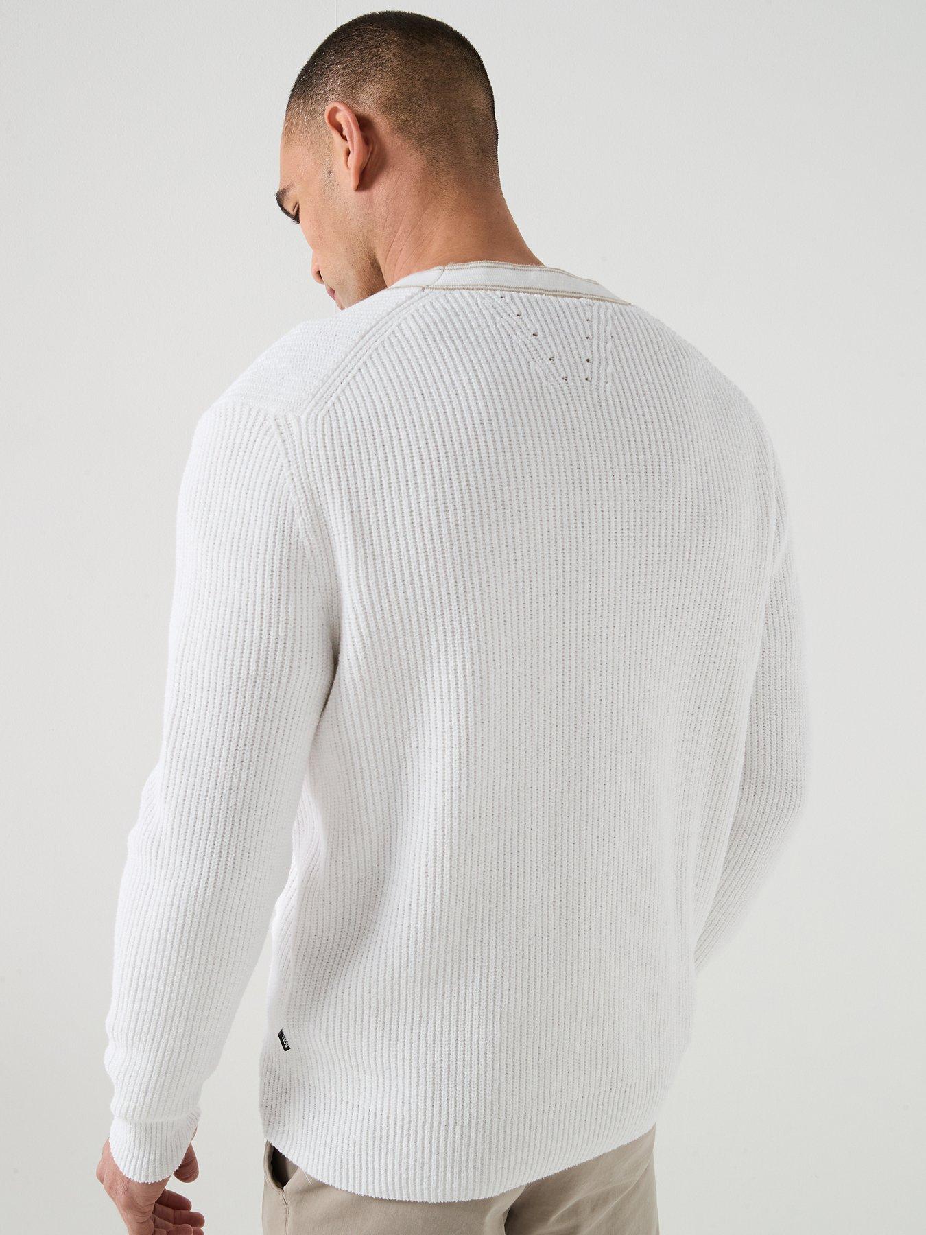 Image 2 of 6 of BOSS C-Napoli Stripe Knitted Cardigan - White