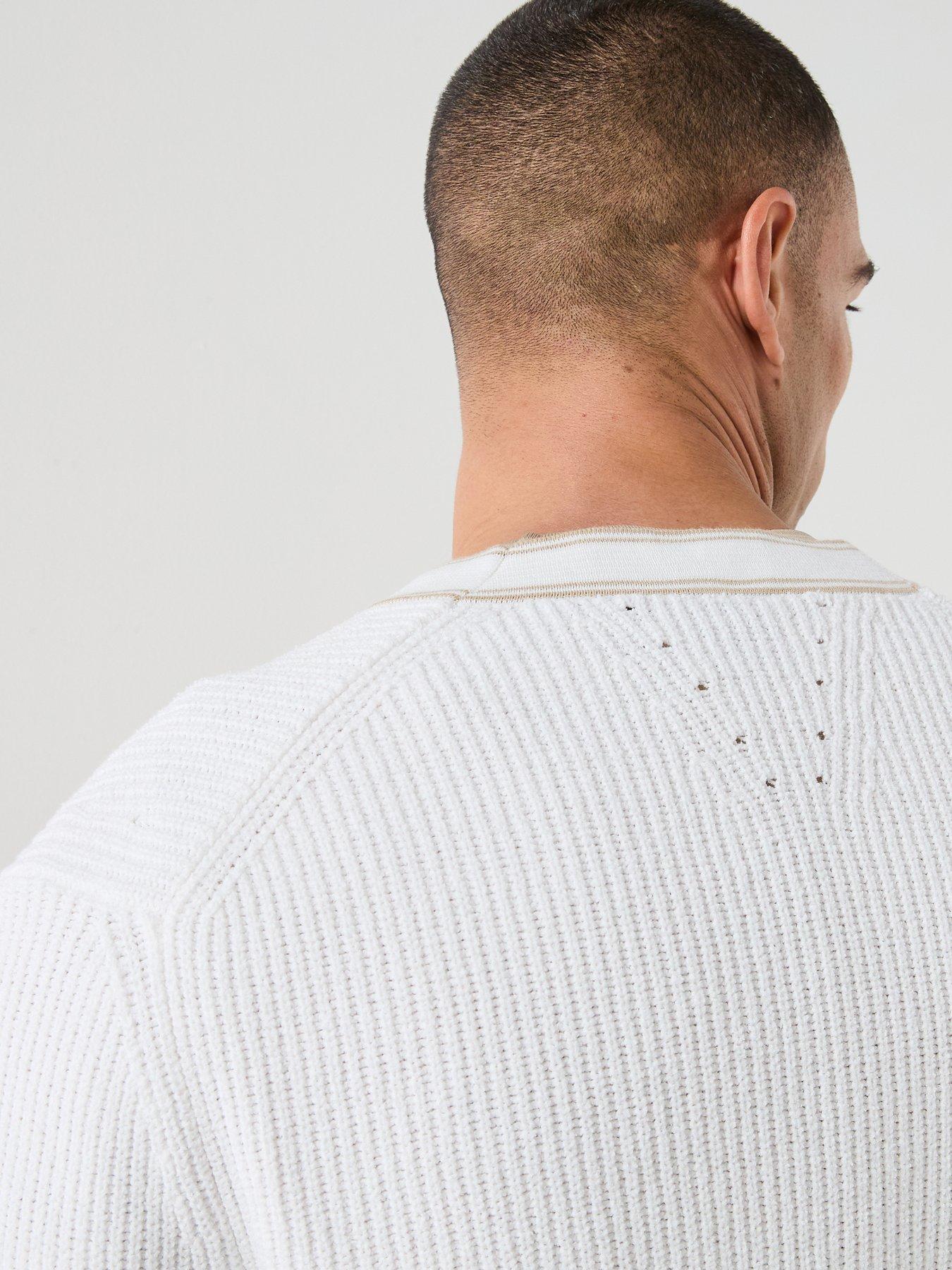 Image 4 of 6 of BOSS C-Napoli Stripe Knitted Cardigan - White