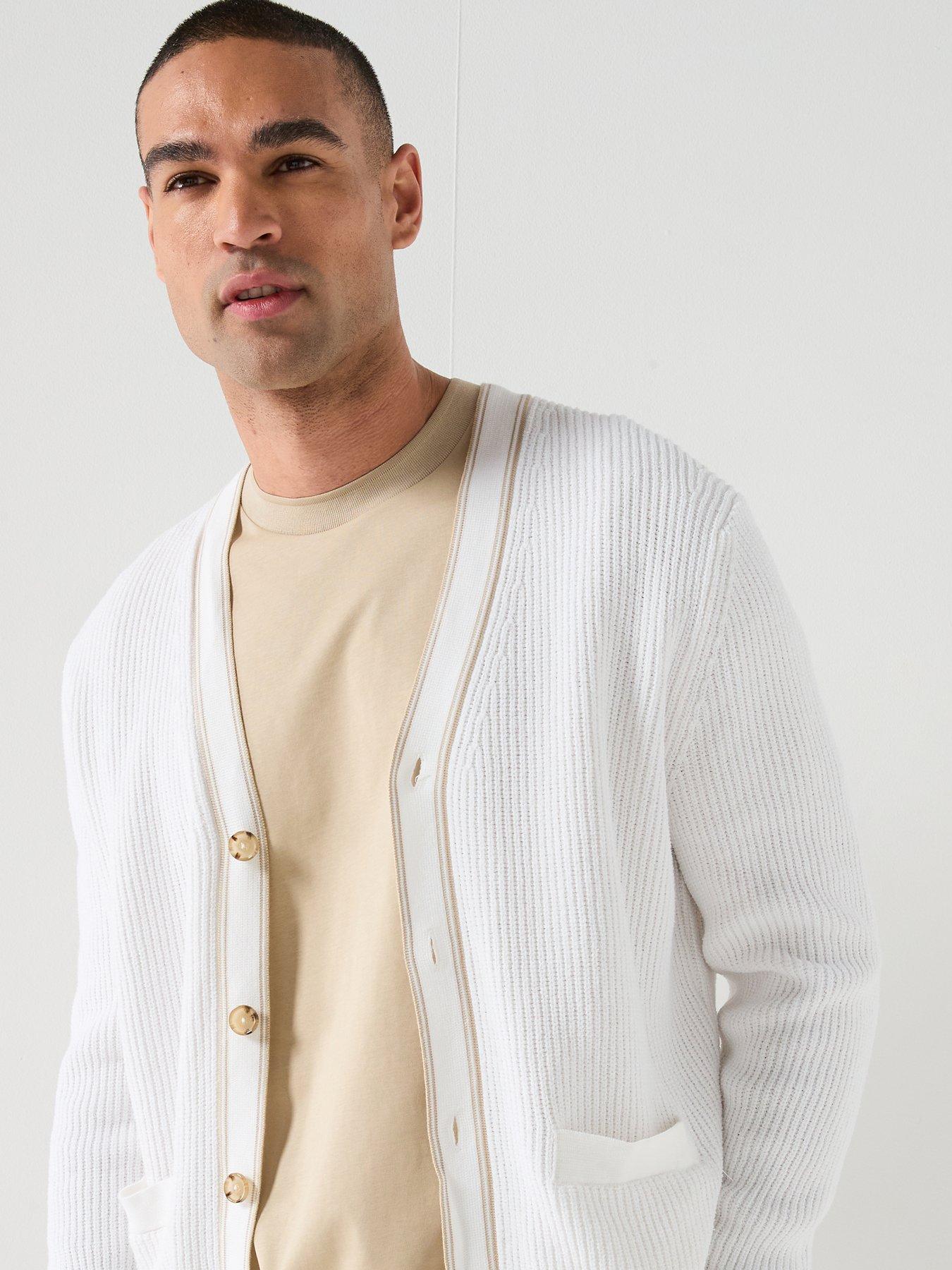 Image 5 of 6 of BOSS C-Napoli Stripe Knitted Cardigan - White
