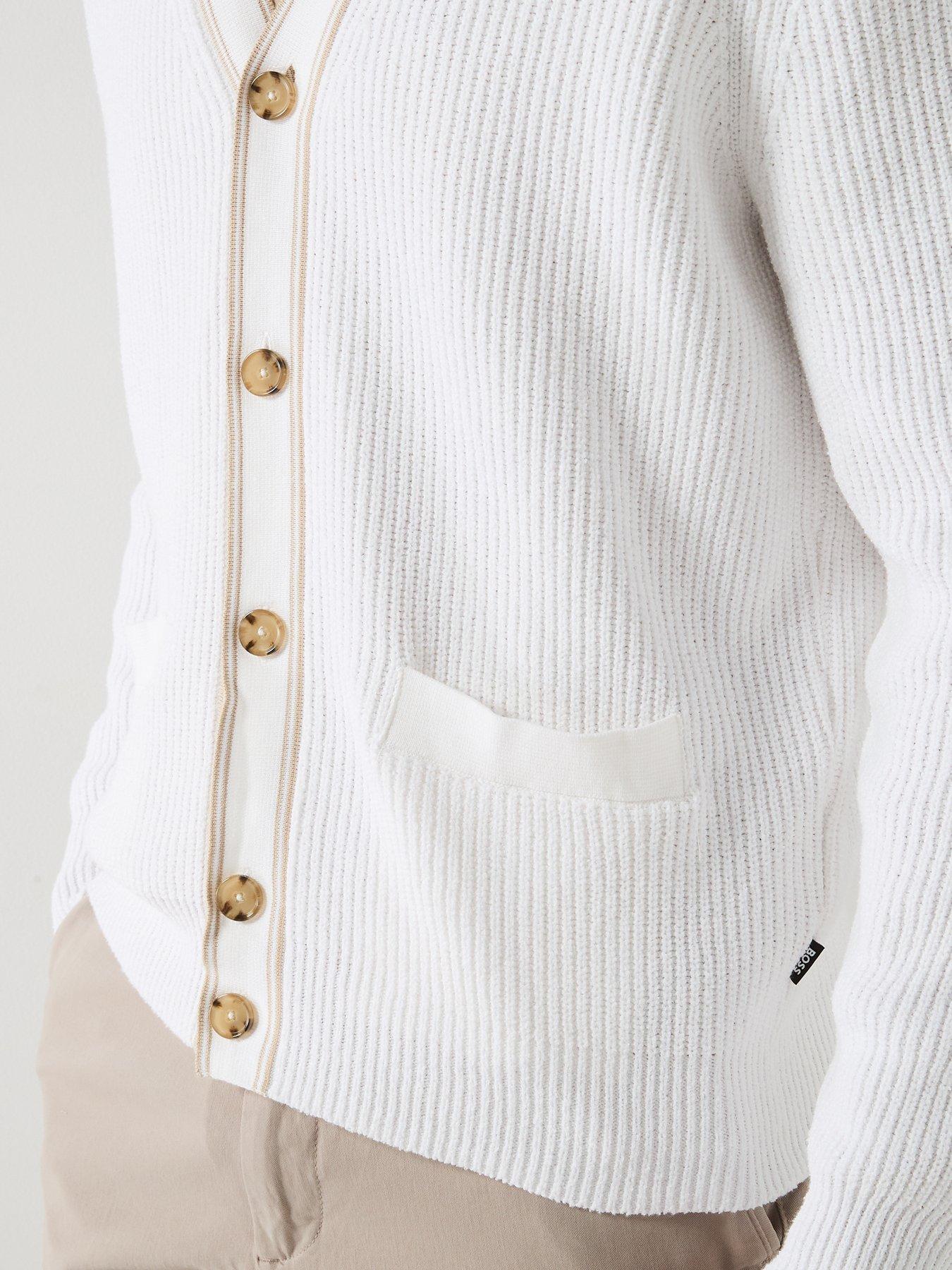 Image 6 of 6 of BOSS C-Napoli Stripe Knitted Cardigan - White