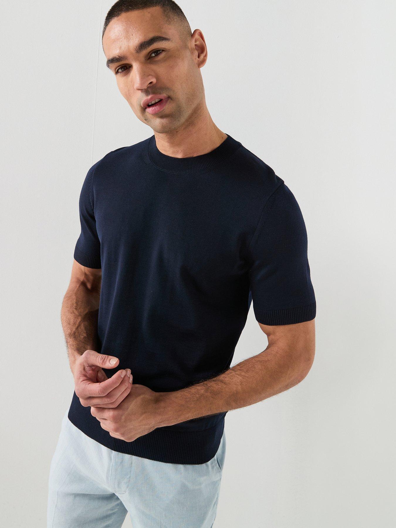 Image 1 of 5 of BOSS H-Umauro Merino Short Sleeve Knitted Jumper - Dark Blue