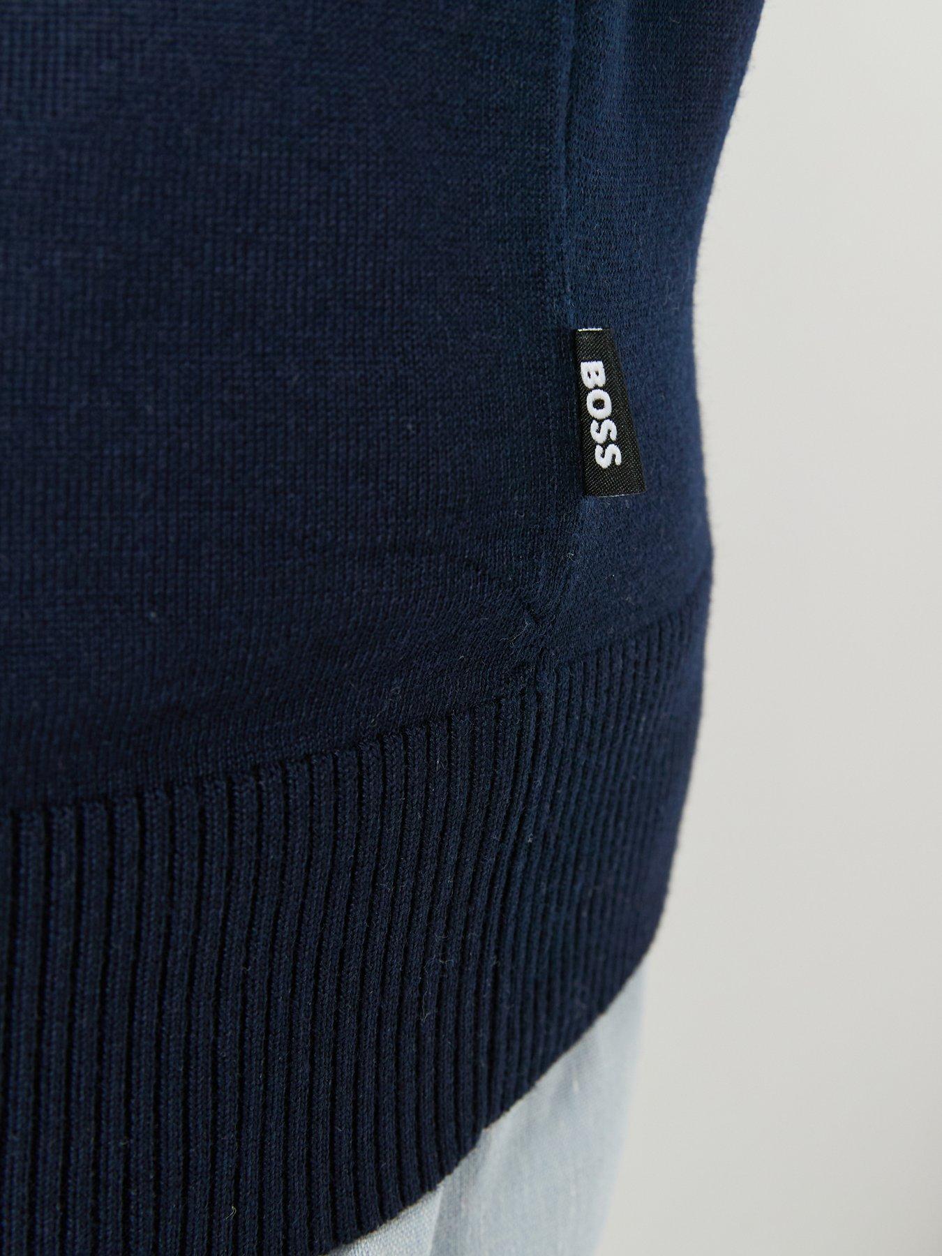 Image 4 of 5 of BOSS H-Umauro Merino Short Sleeve Knitted Jumper - Dark Blue
