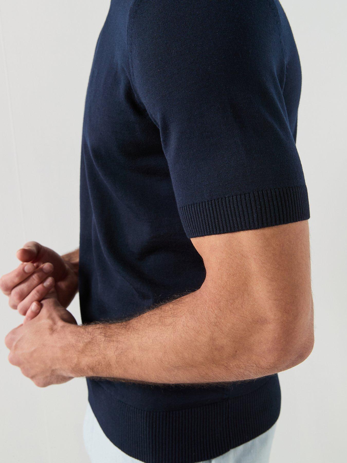 Image 5 of 5 of BOSS H-Umauro Merino Short Sleeve Knitted Jumper - Dark Blue