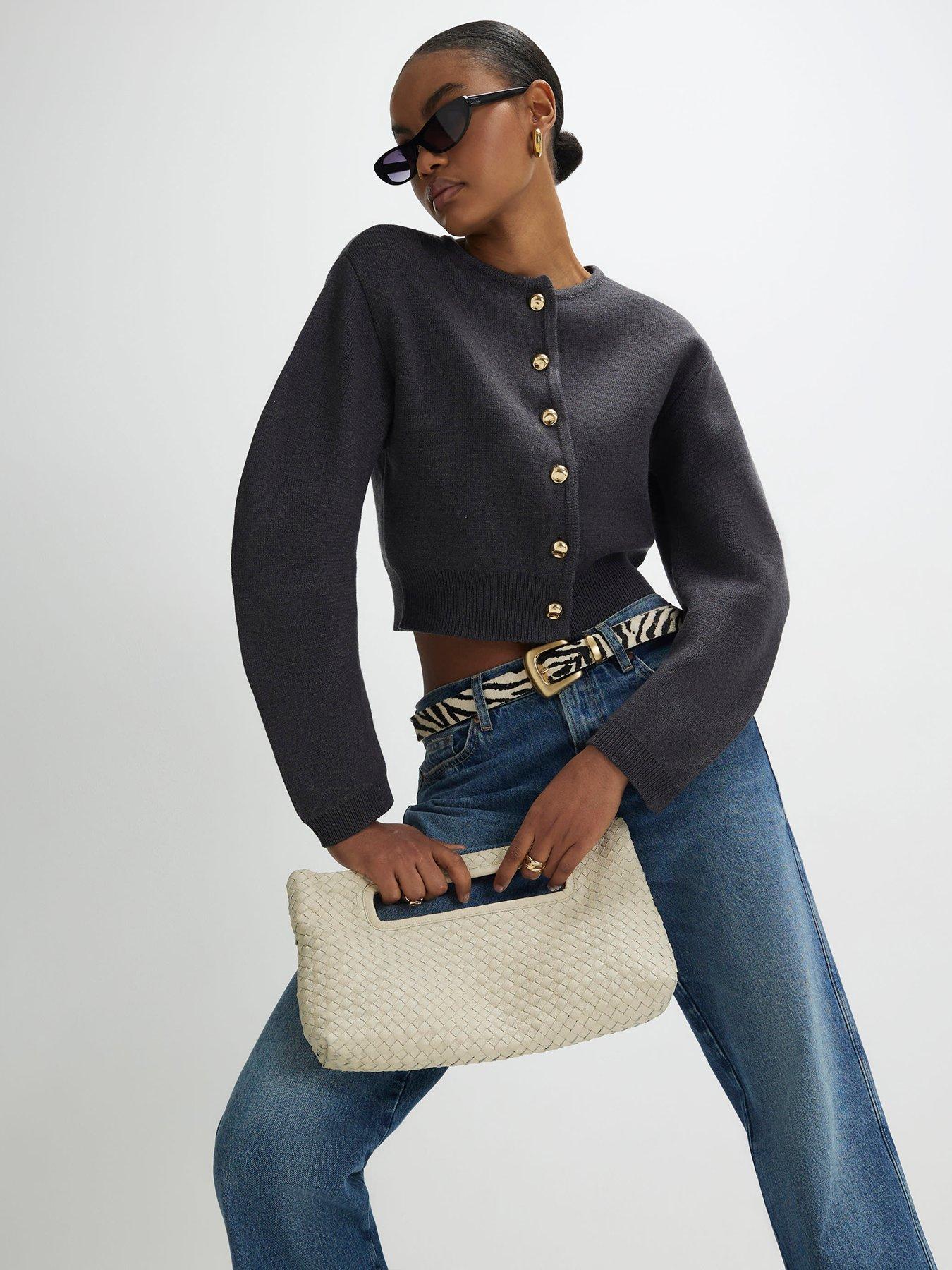 front image of river-island-structured-sleeve-cardigan-grey