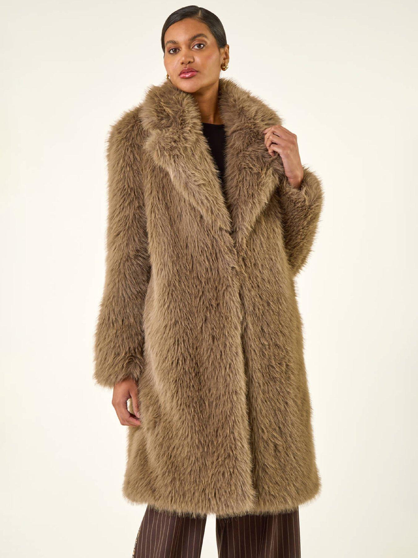 Roman Premium Faux Fur Coat - Brown