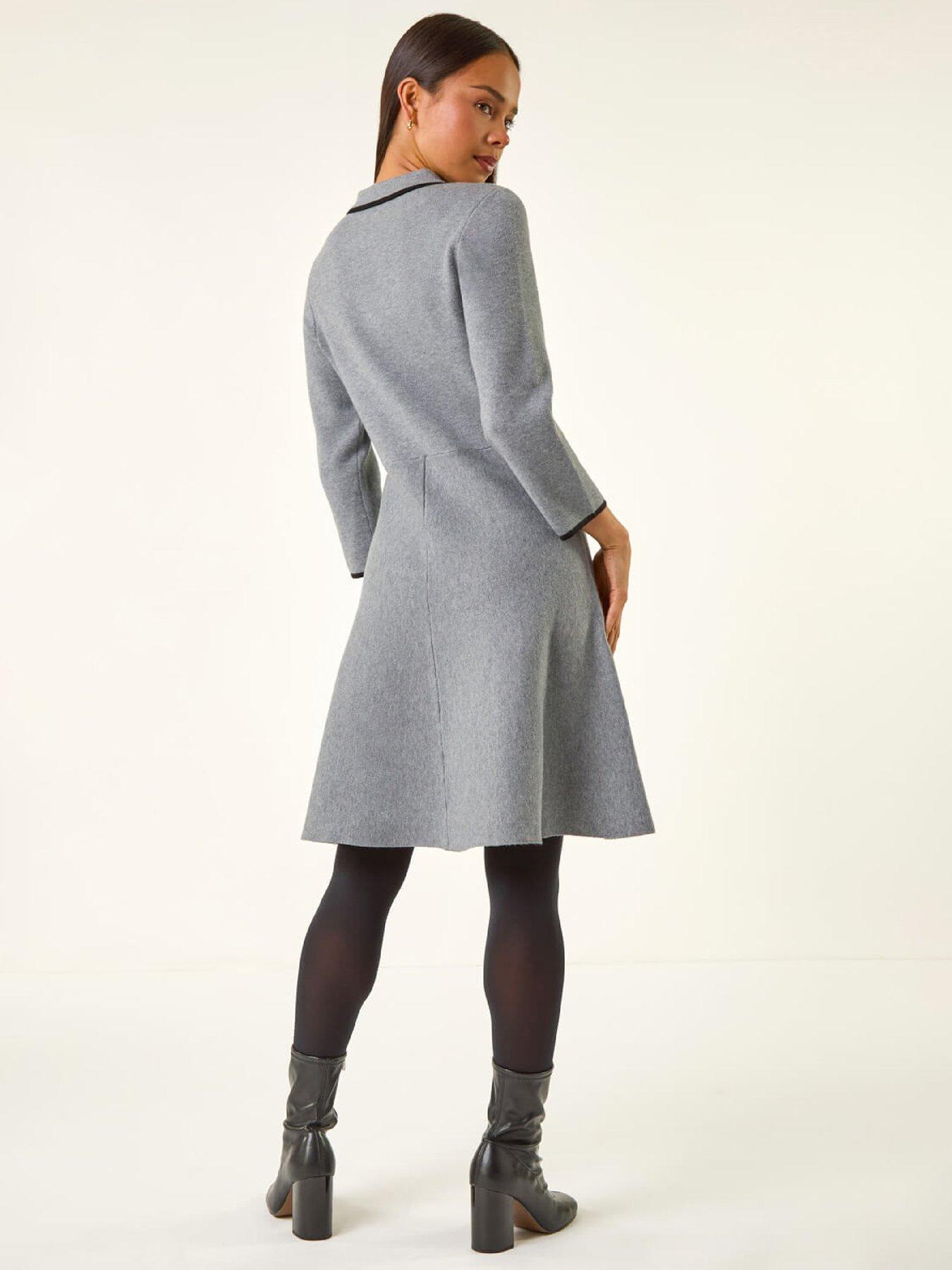 stillFront image of roman-petite-collared-knit-dress-grey