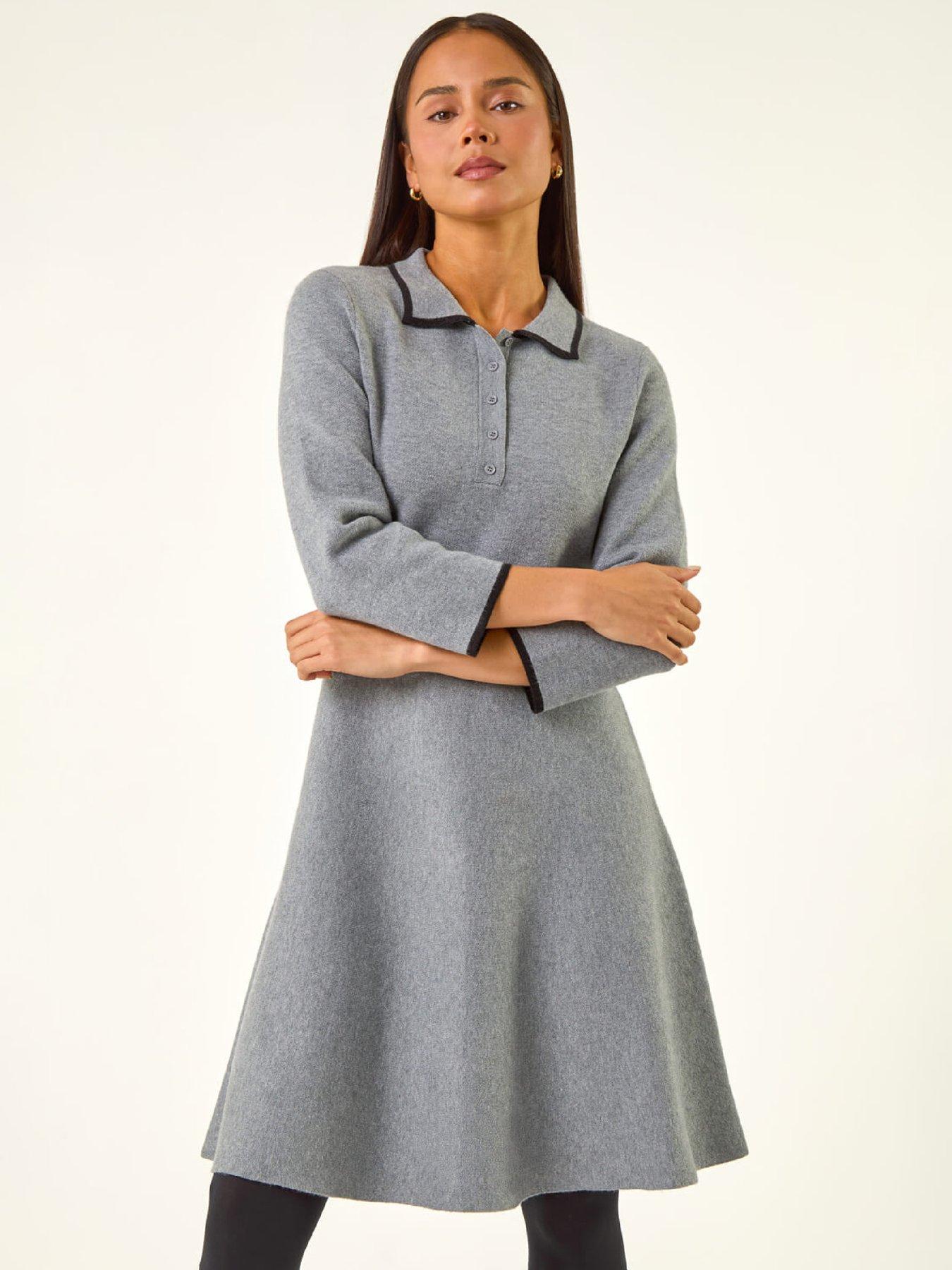  image of roman-petite-collared-knit-dress-grey
