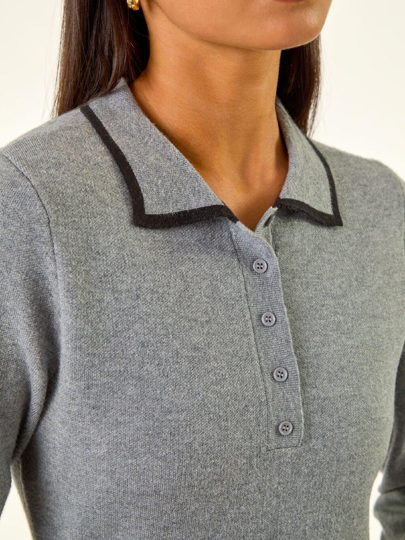  image of roman-petite-collared-knit-dress-grey
