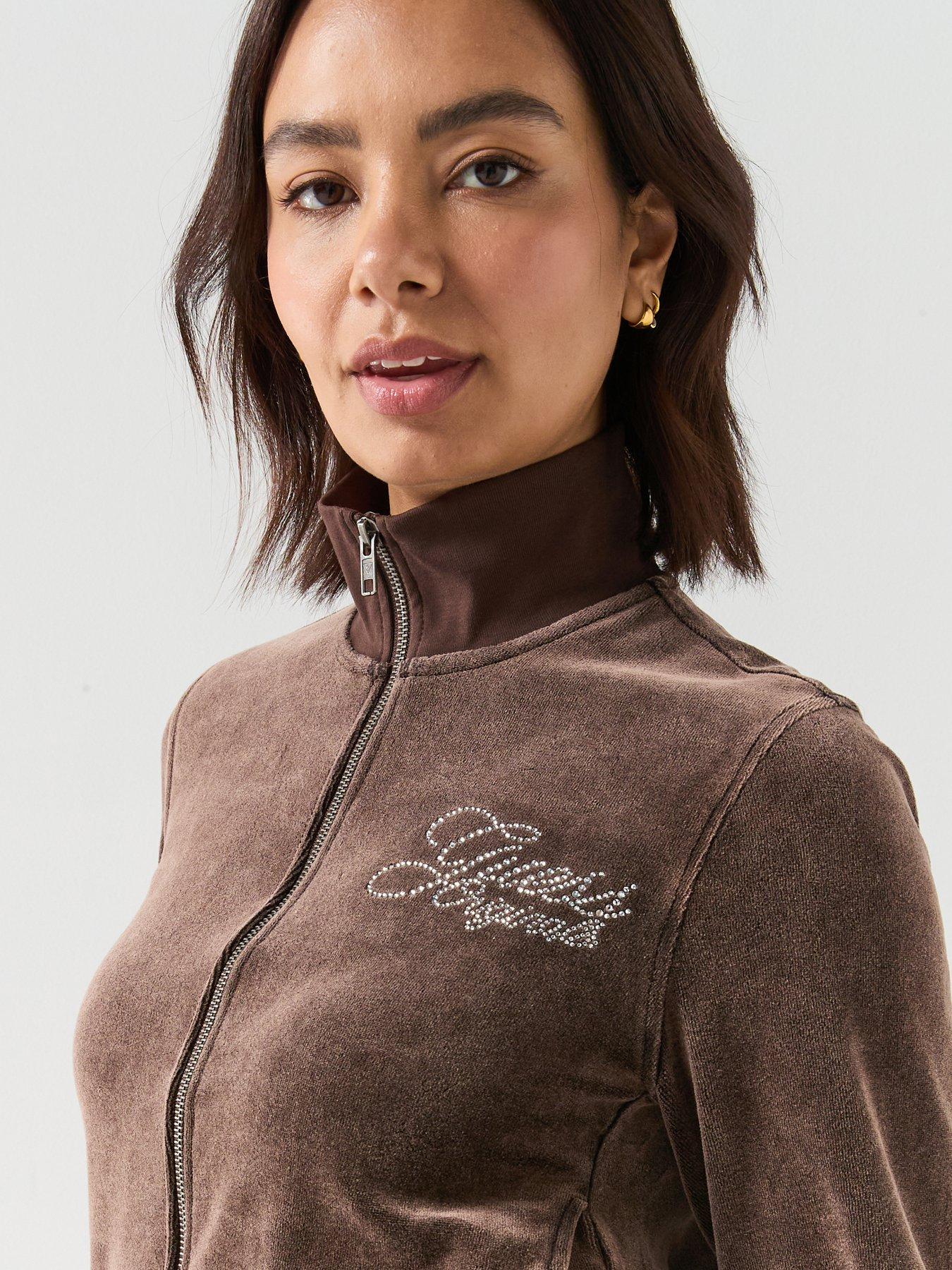 Image 4 of 5 of Guess Jeans Rhinestone Hoodie - Brown