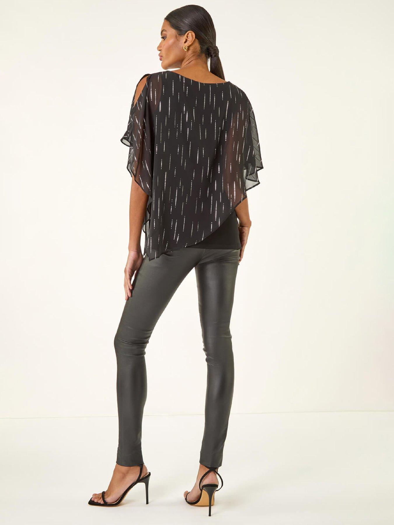 Image 2 of 5 of Roman Foil Dot Overlay Asymmetric Top - Black