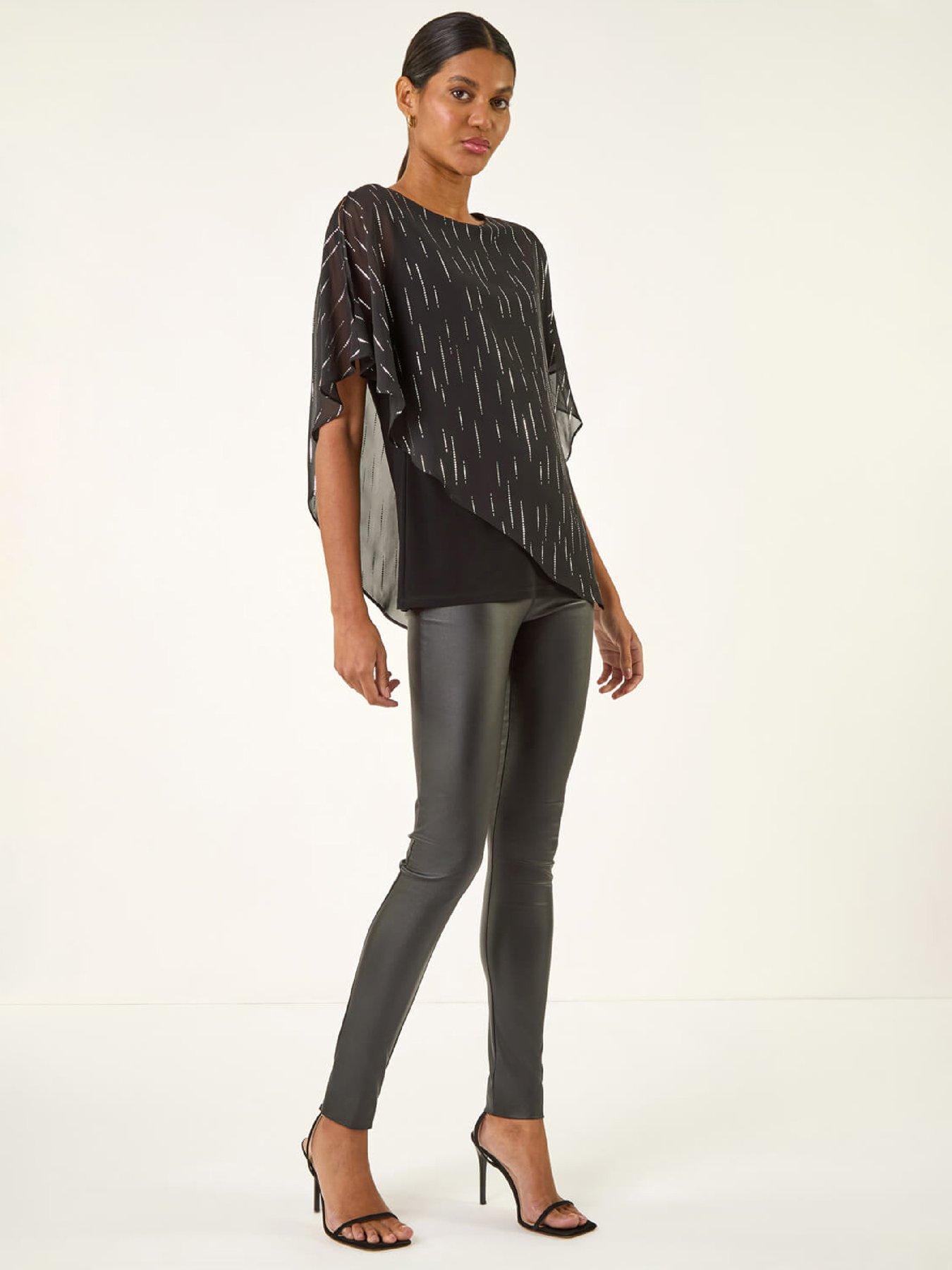 Image 3 of 5 of Roman Foil Dot Overlay Asymmetric Top - Black