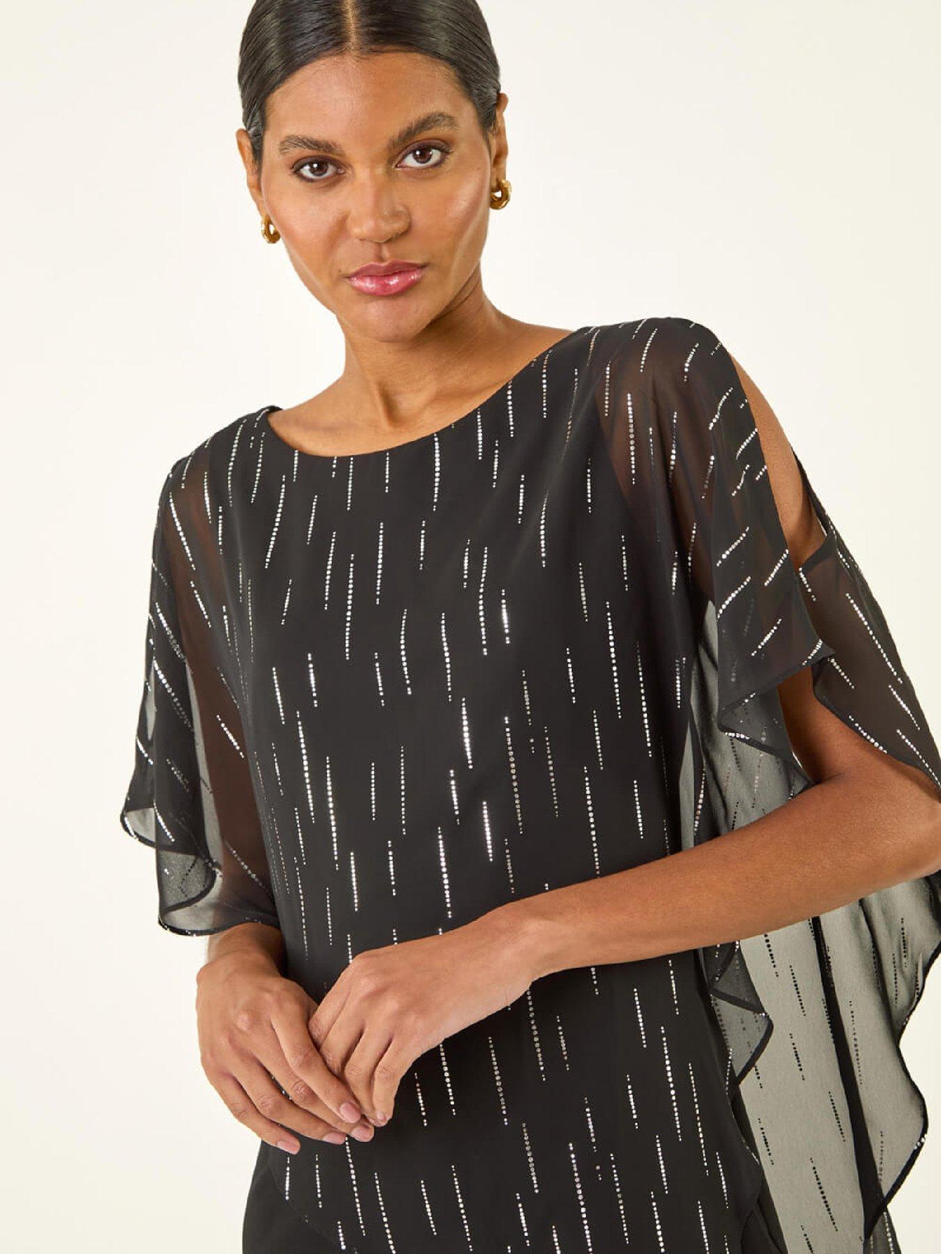 Image 4 of 5 of Roman Foil Dot Overlay Asymmetric Top - Black