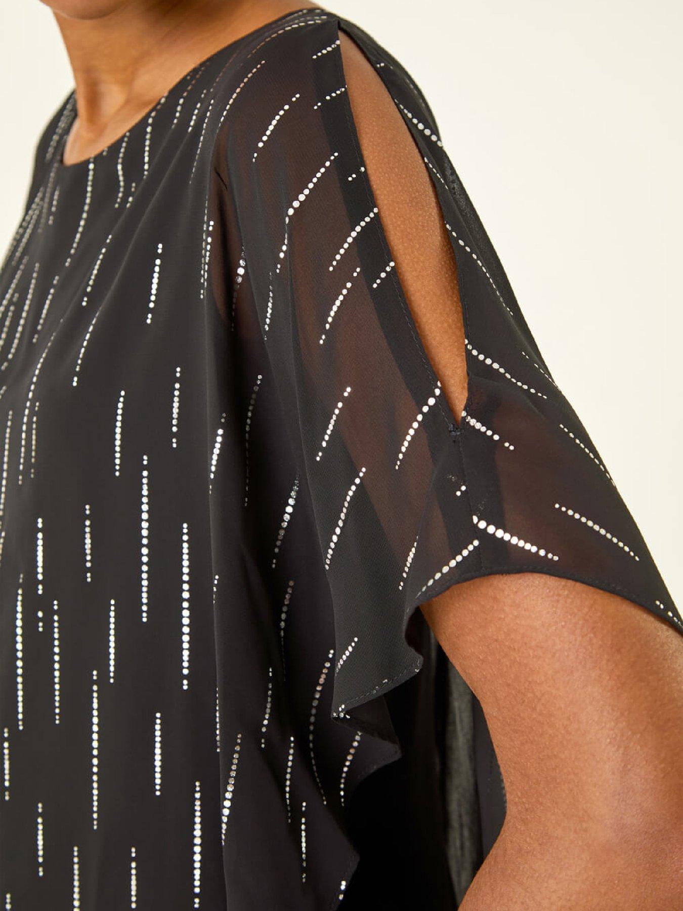 Image 5 of 5 of Roman Foil Dot Overlay Asymmetric Top - Black