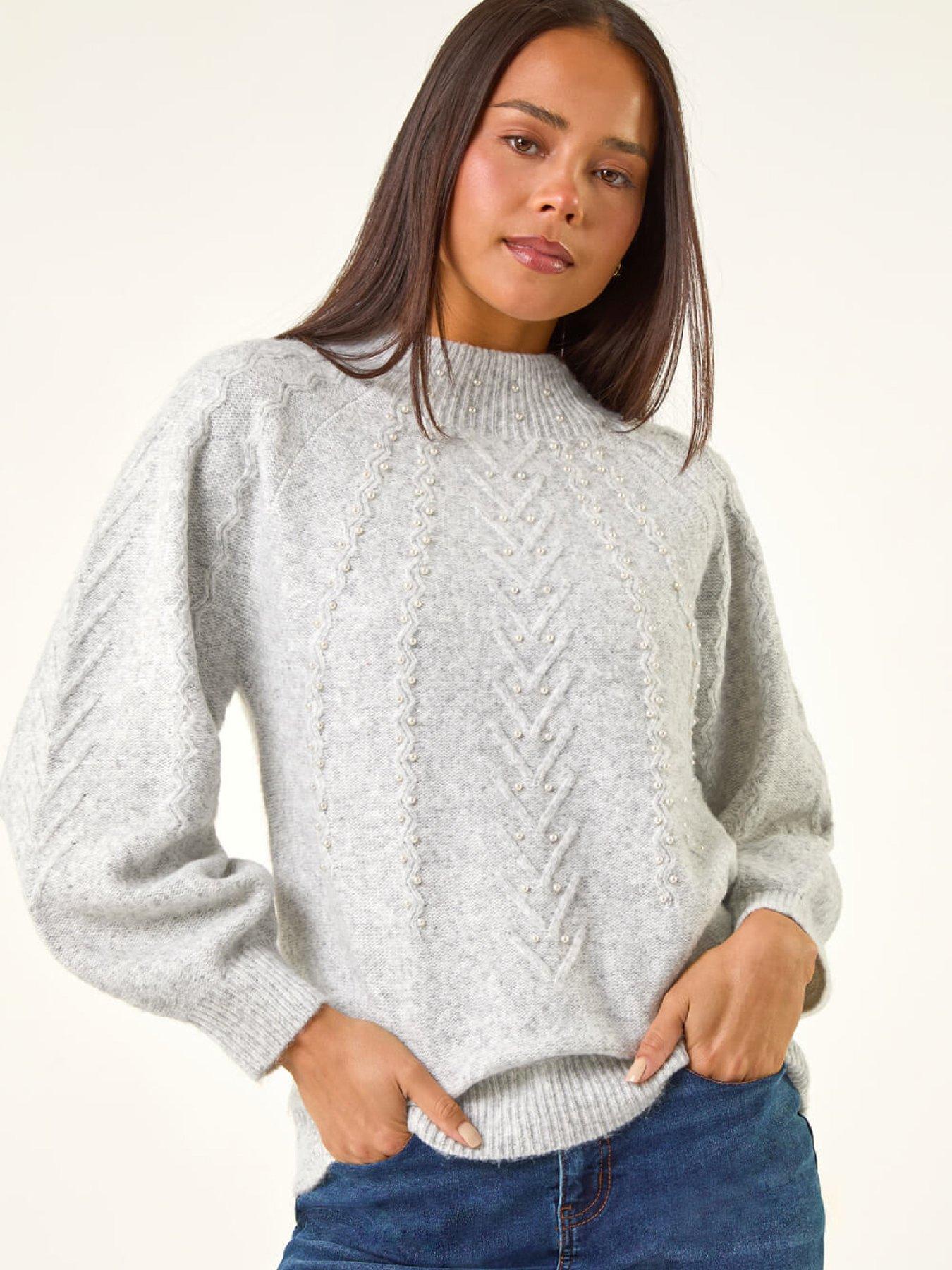 front image of roman-petite-cable-knit-pearl-jumper