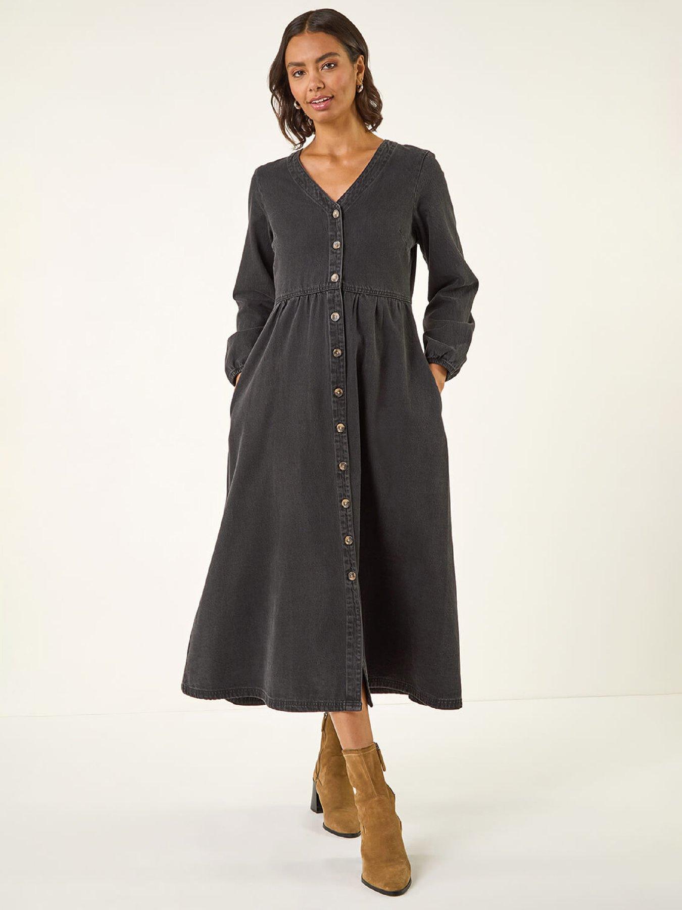  image of roman-denim-button-through-midi-dress