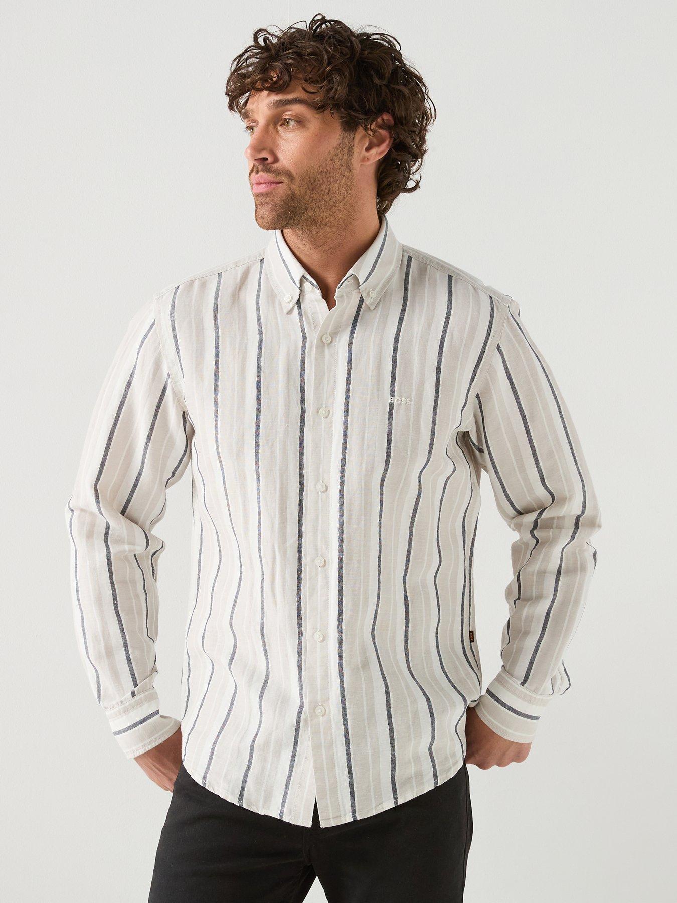 BOSS Ricoplus Relaxed Fit Pastel Stripe Shirt - Light Grey