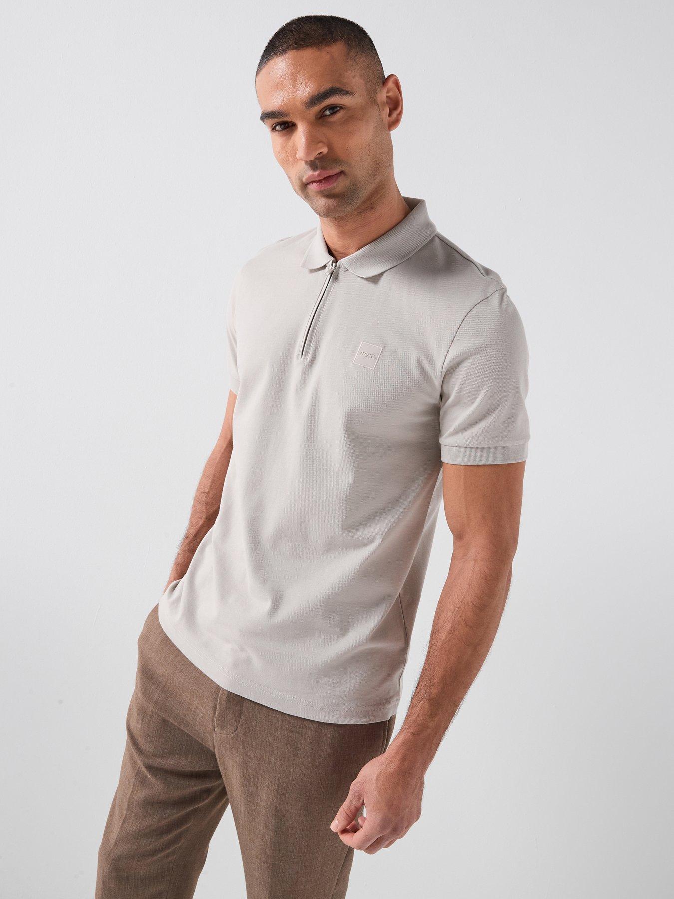 Image 1 of 4 of BOSS Quarter Zip Polo Shirt - Light Grey