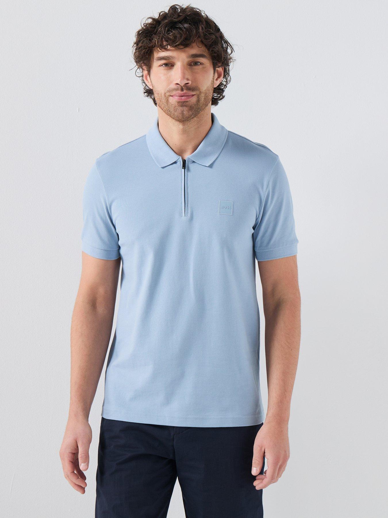 BOSS Passerzip Zipped Polo Shirt - Light Blue