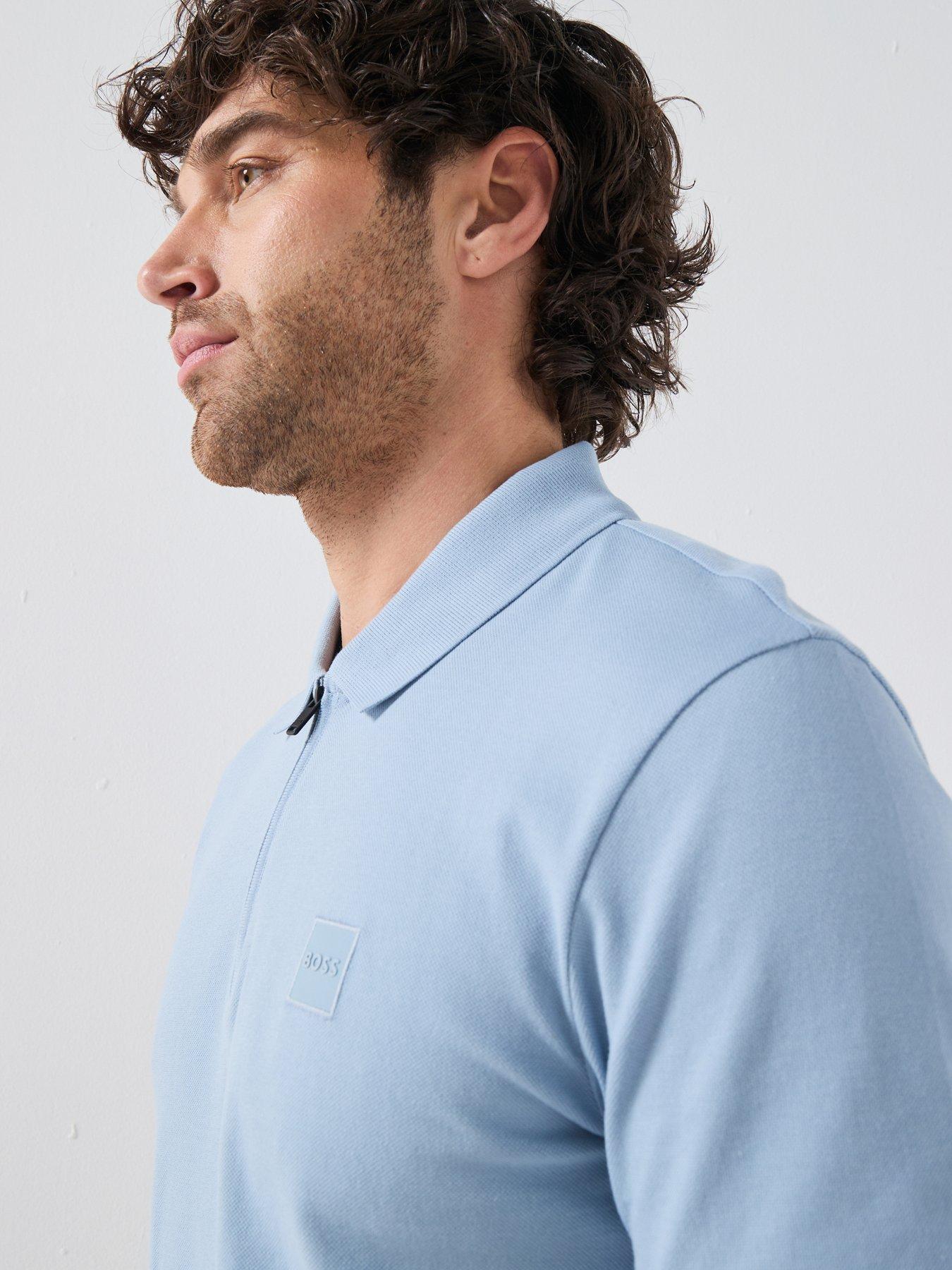 Image 4 of 4 of BOSS Passerzip Zipped Polo Shirt - Light Blue