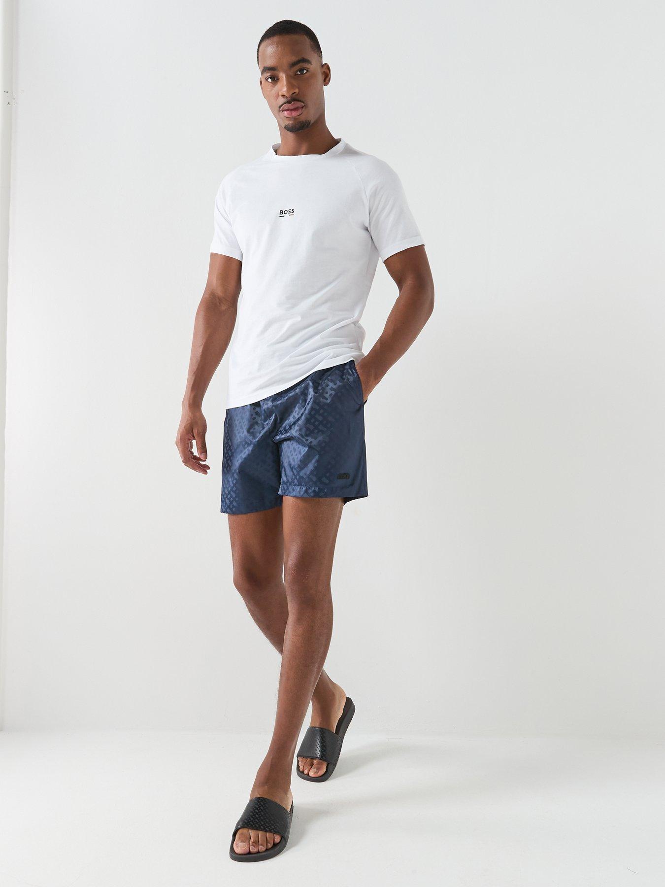  image of boss-jacques-jacquard-monogram-swim-shorts-navy