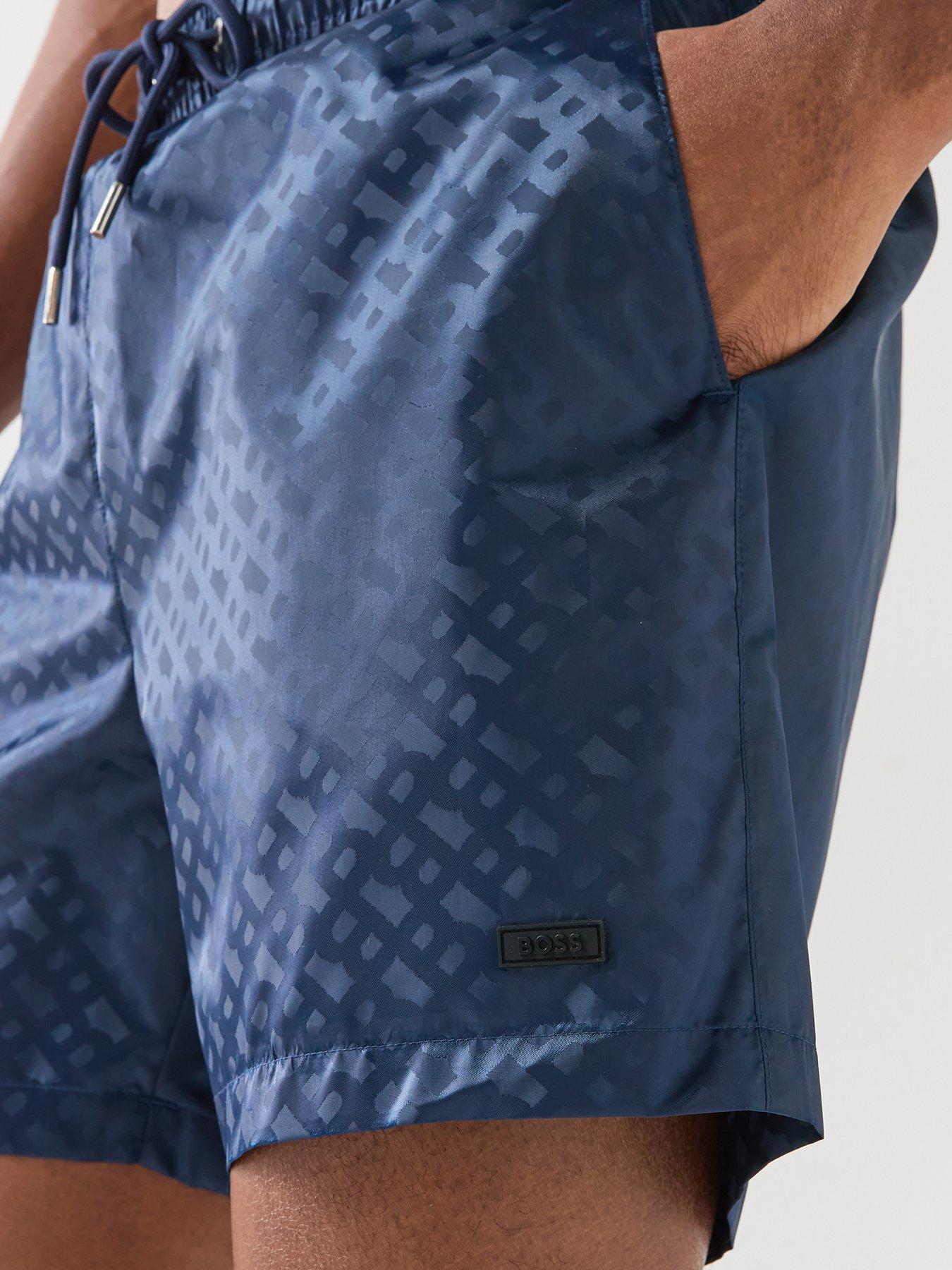  image of boss-jacques-jacquard-monogram-swim-shorts-navy