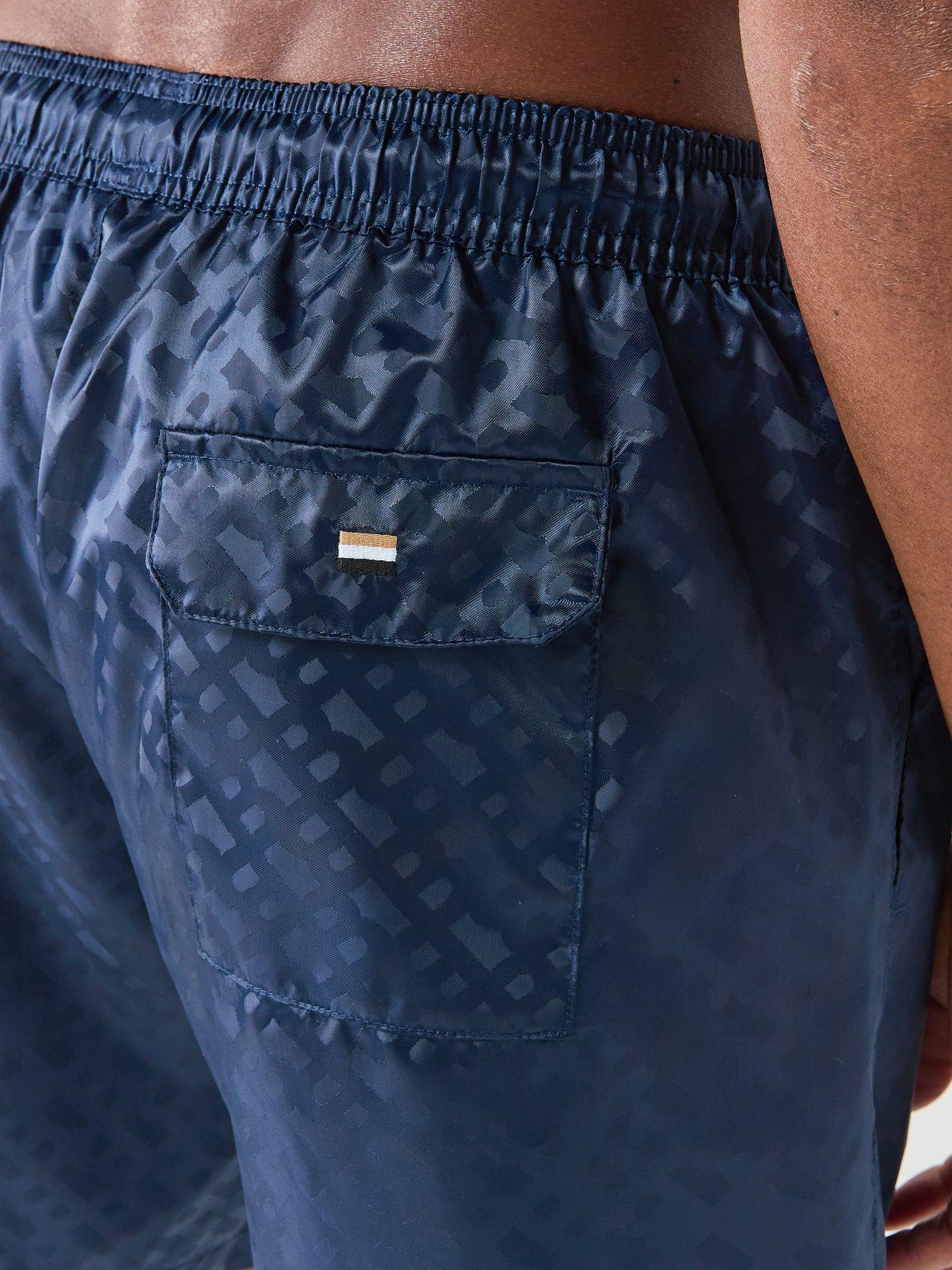  image of boss-jacques-jacquard-monogram-swim-shorts-navy