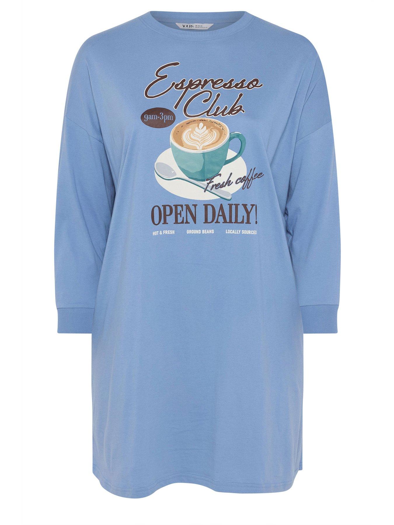 Image 5 of 5 of Yours Curve Espresso Club Long Sleeve Nightdress - Blue