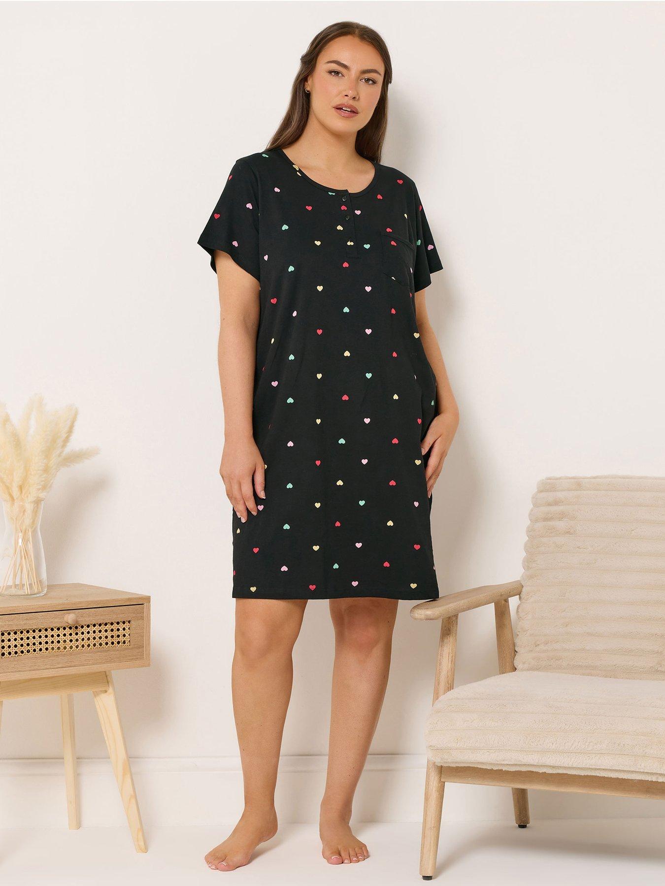 Image 1 of 4 of Yours Curve Hearts Placket Nightdress - Black