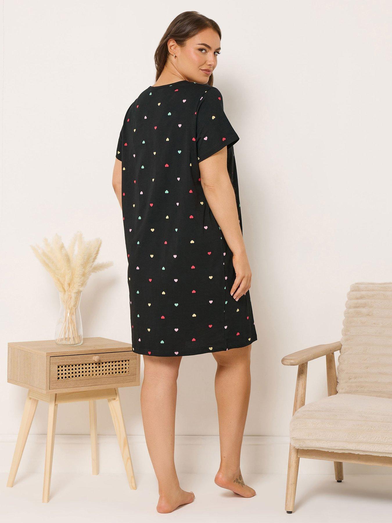 Image 2 of 4 of Yours Curve Hearts Placket Nightdress - Black
