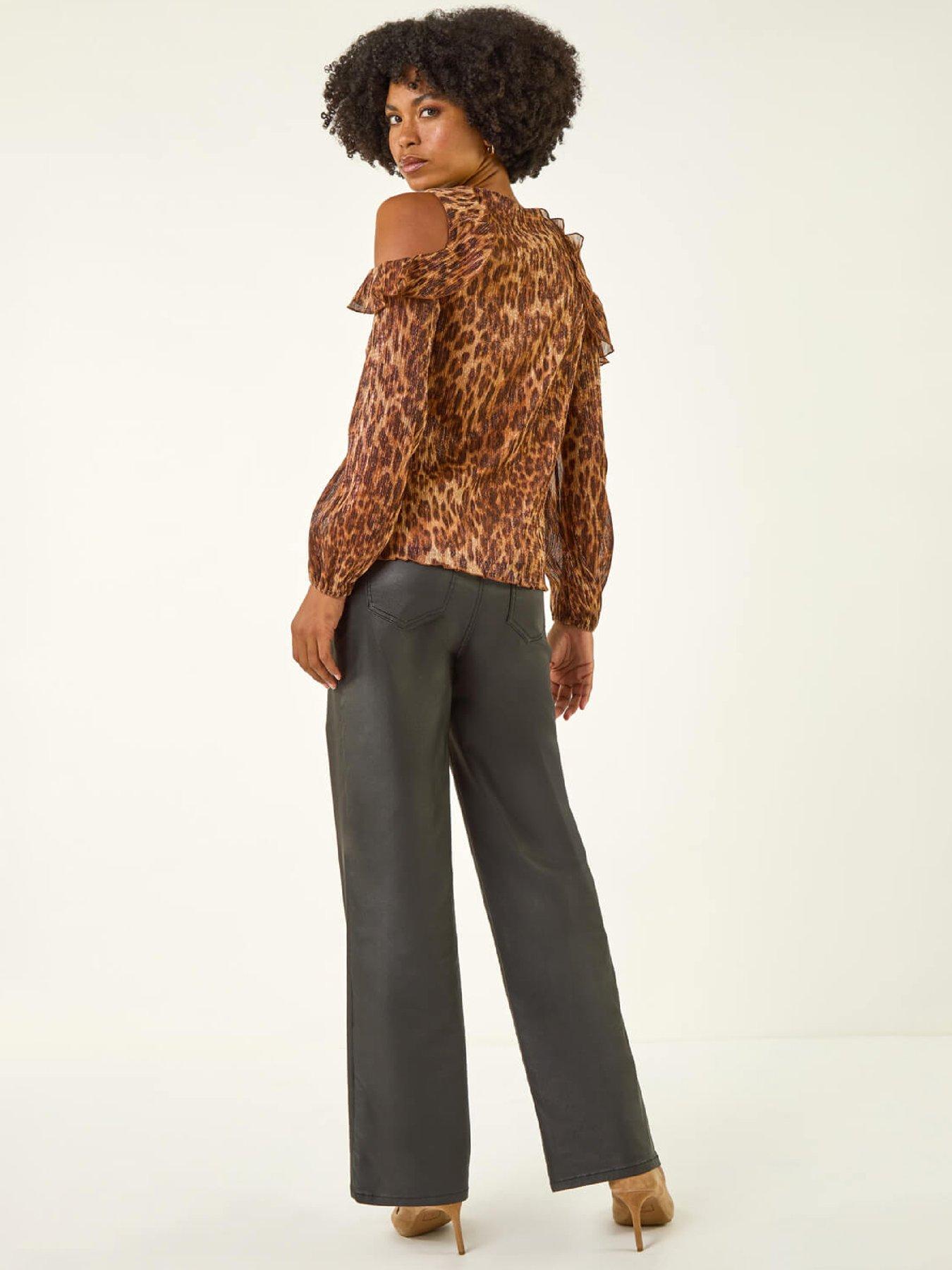 stillFront image of roman-animal-print-plisse-ruffle-top