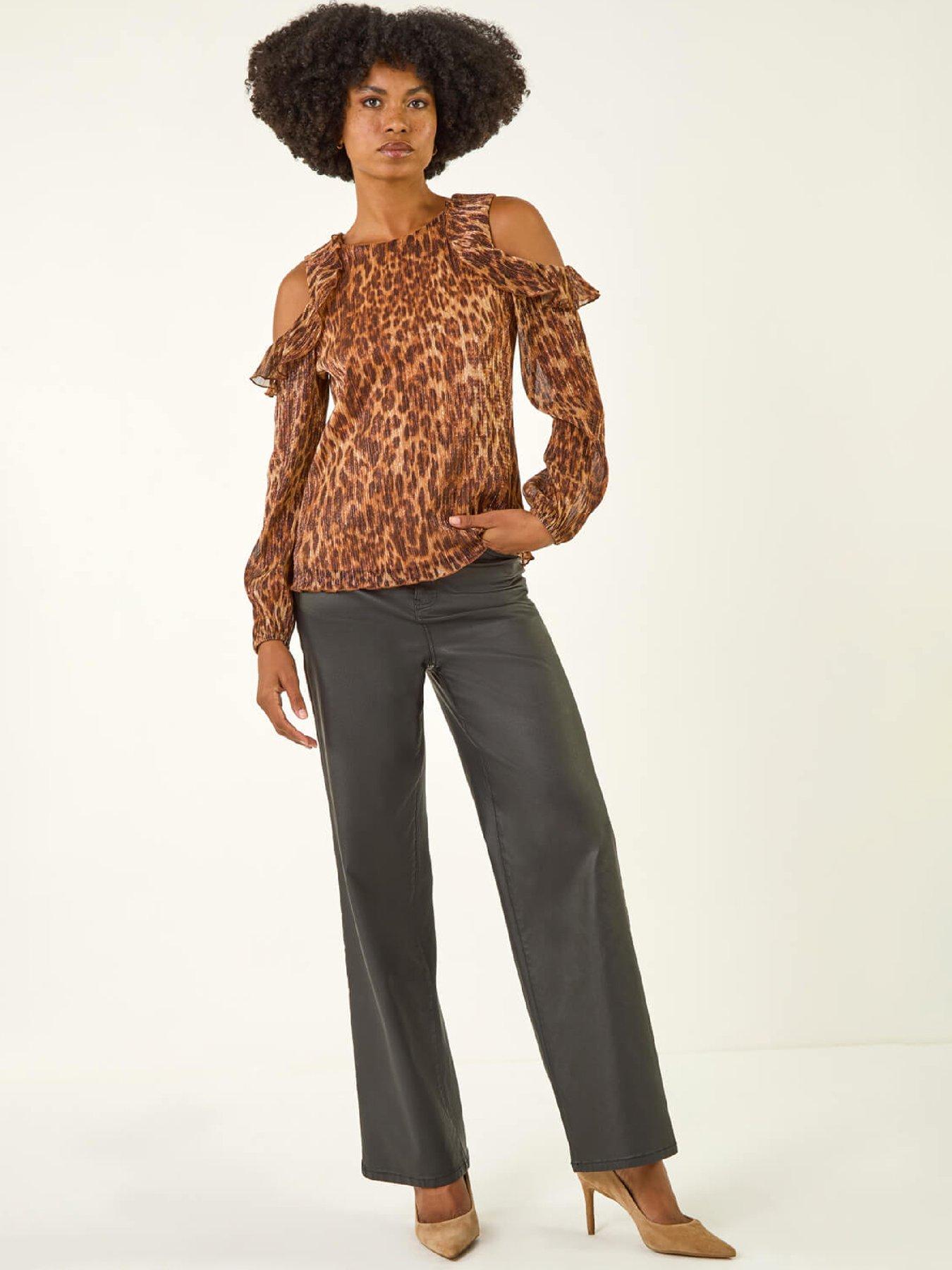  image of roman-animal-print-plisse-ruffle-top